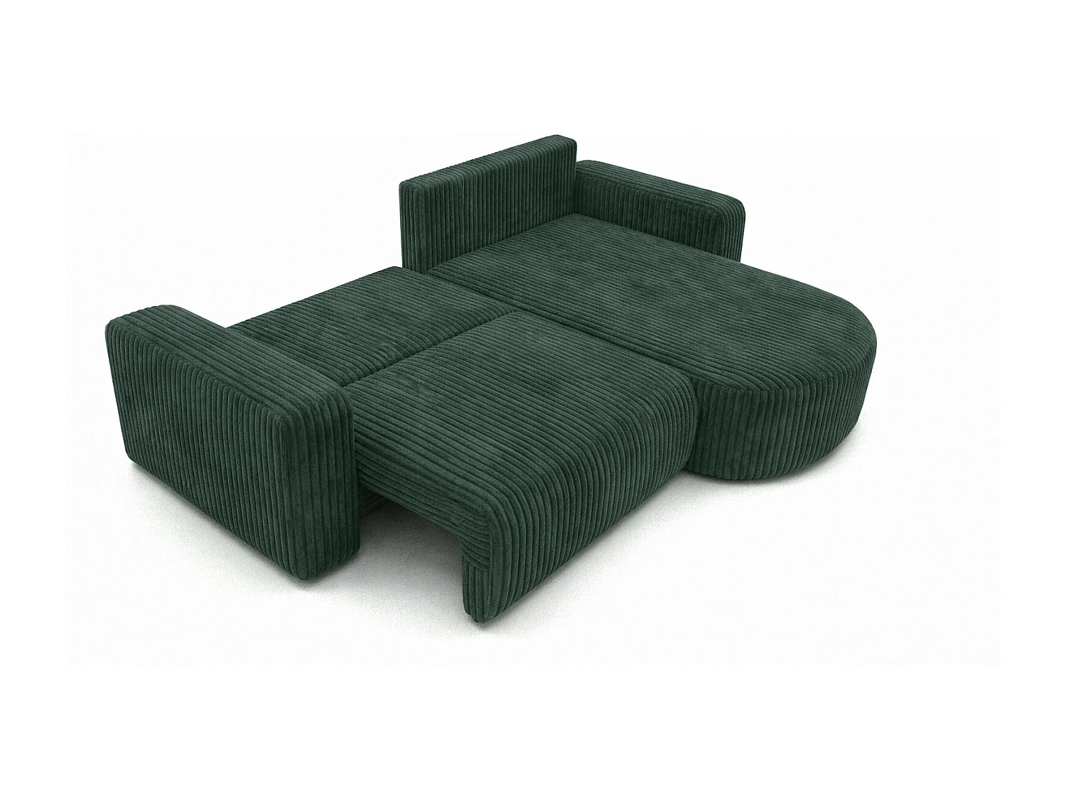 Canapé d’angle avec fonction couchage, tissu en velours côtelé Tilia, Vert, Droite, ROUND ONE