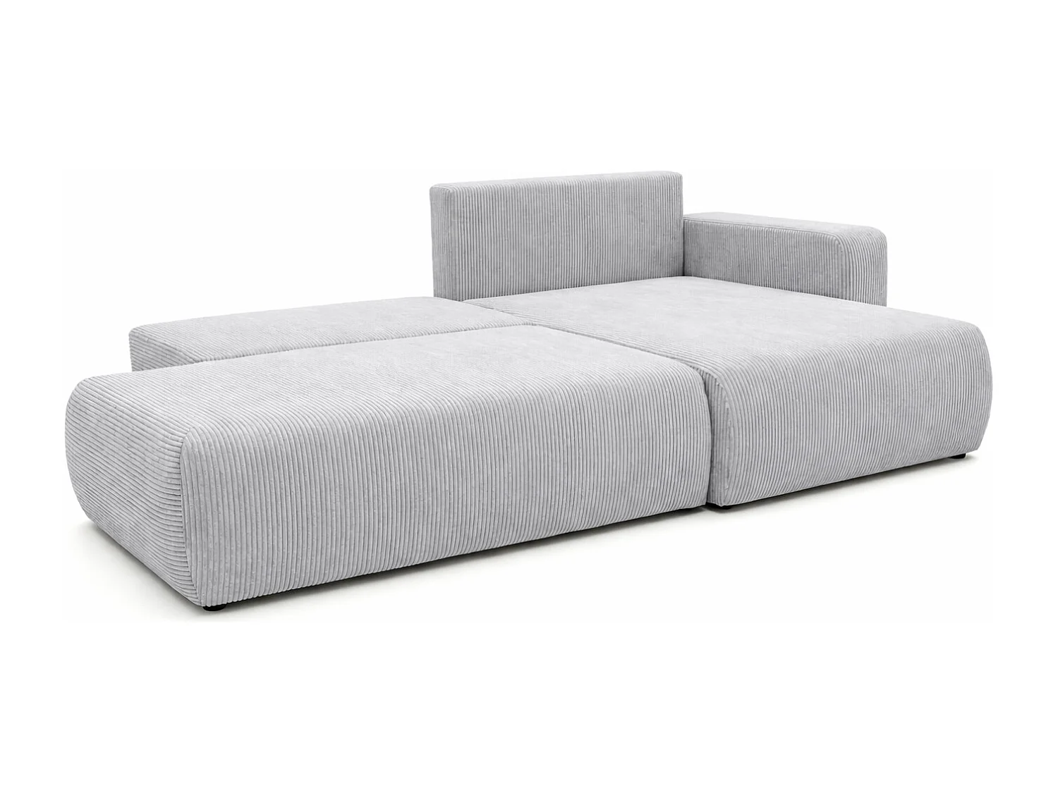 Hoekbank met slaapfunctie en opbergruimte, koordstof Poso, Lichtgrijs, Rechts, OPEN XL