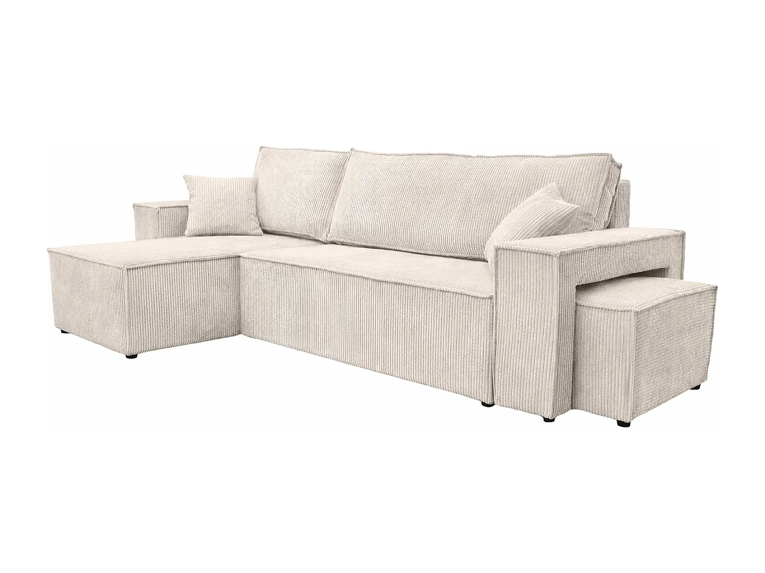 Hoekbank met slaapfunctie en poef, koordstof Poso, Beige, Links, BEST L met poef