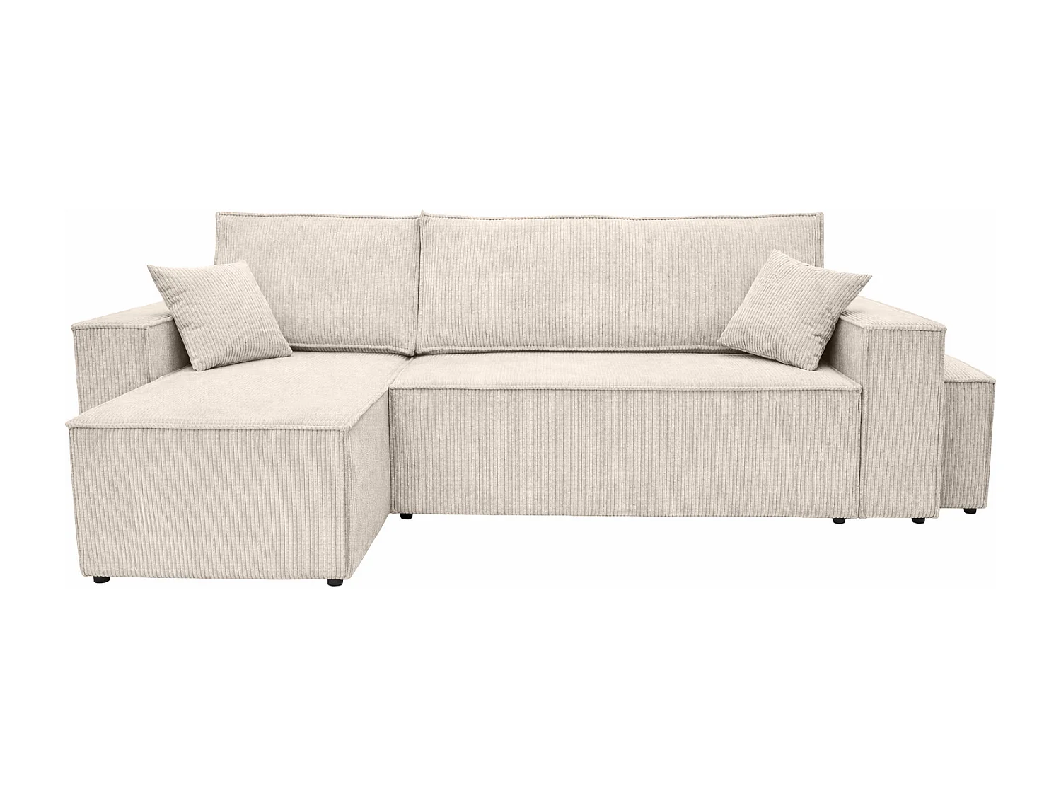 Hoekbank met slaapfunctie en poef, koordstof Poso, Beige, Links, BEST L met poef