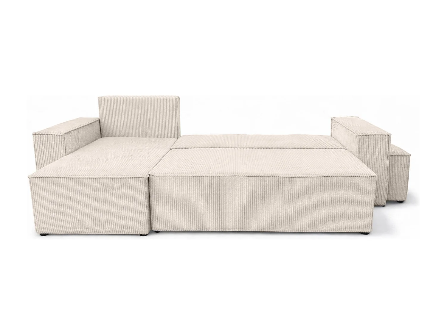 Hoekbank met slaapfunctie en poef, koordstof Poso, Beige, Links, BEST L met poef