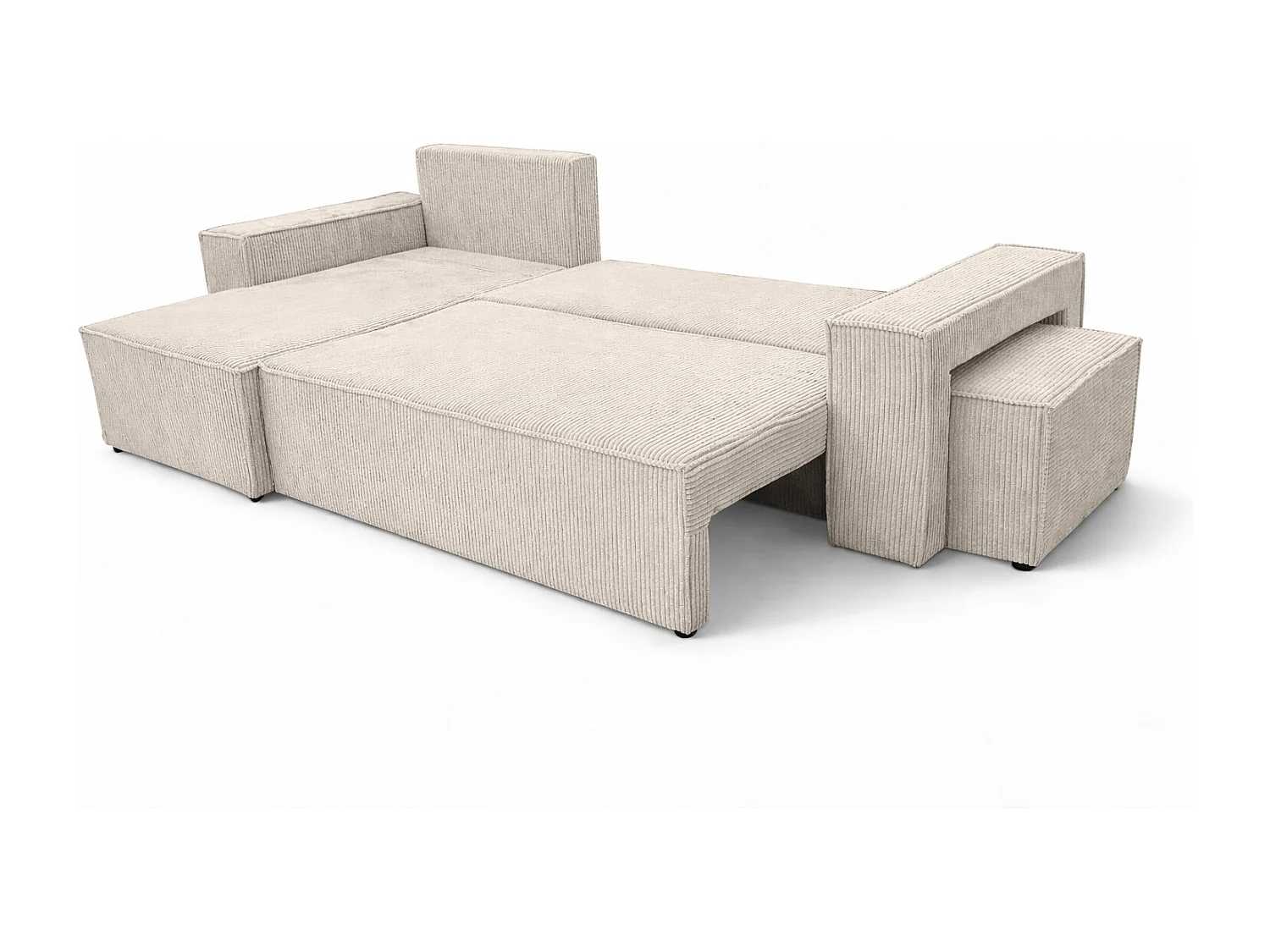 Hoekbank met slaapfunctie en poef, koordstof Poso, Beige, Links, BEST L met poef