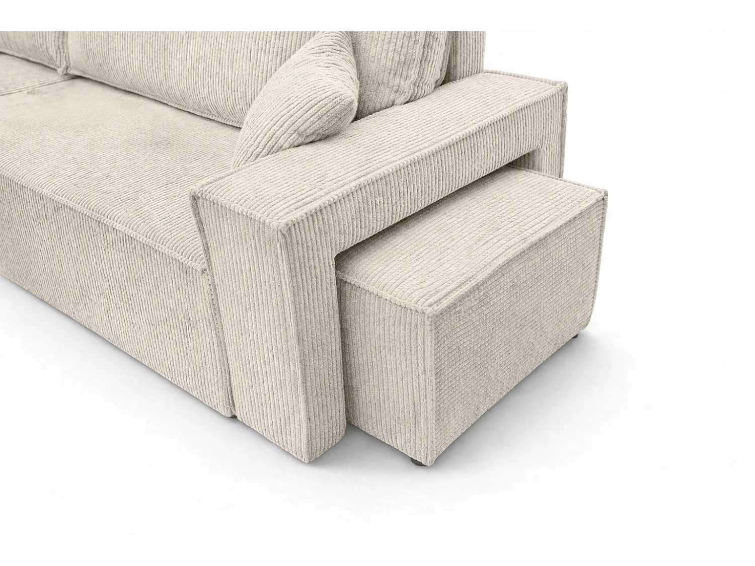 Hoekbank met slaapfunctie en poef, koordstof Poso, Beige, Links, BEST L met poef