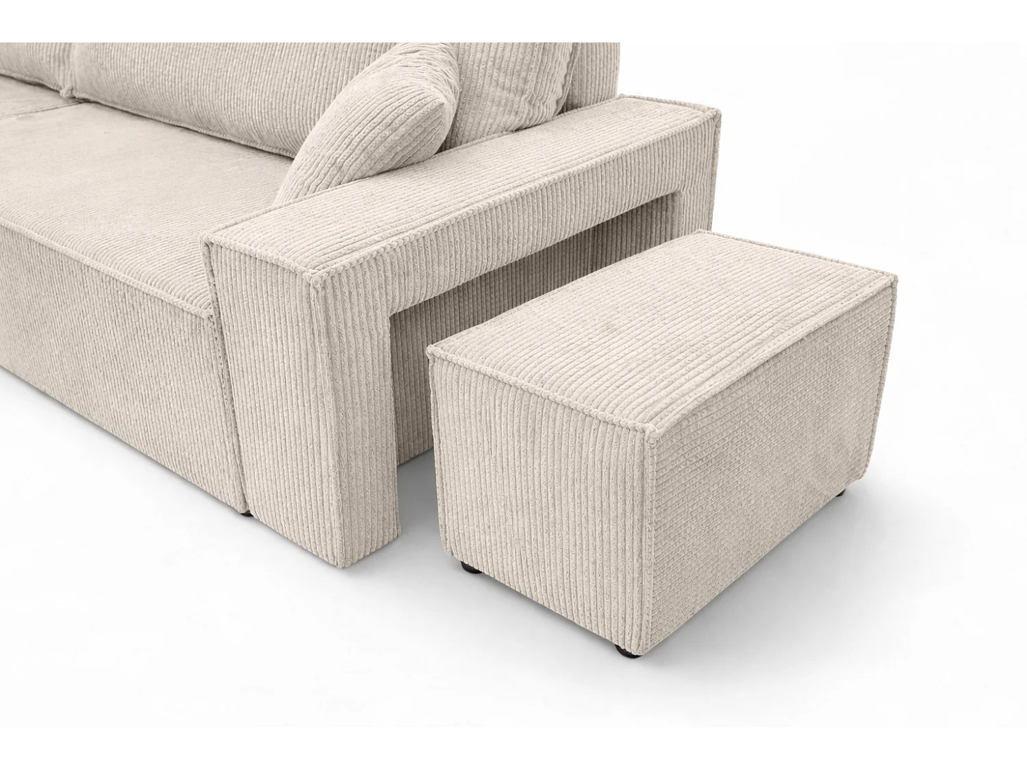 Hoekbank met slaapfunctie en poef, koordstof Poso, Beige, Links, BEST L met poef