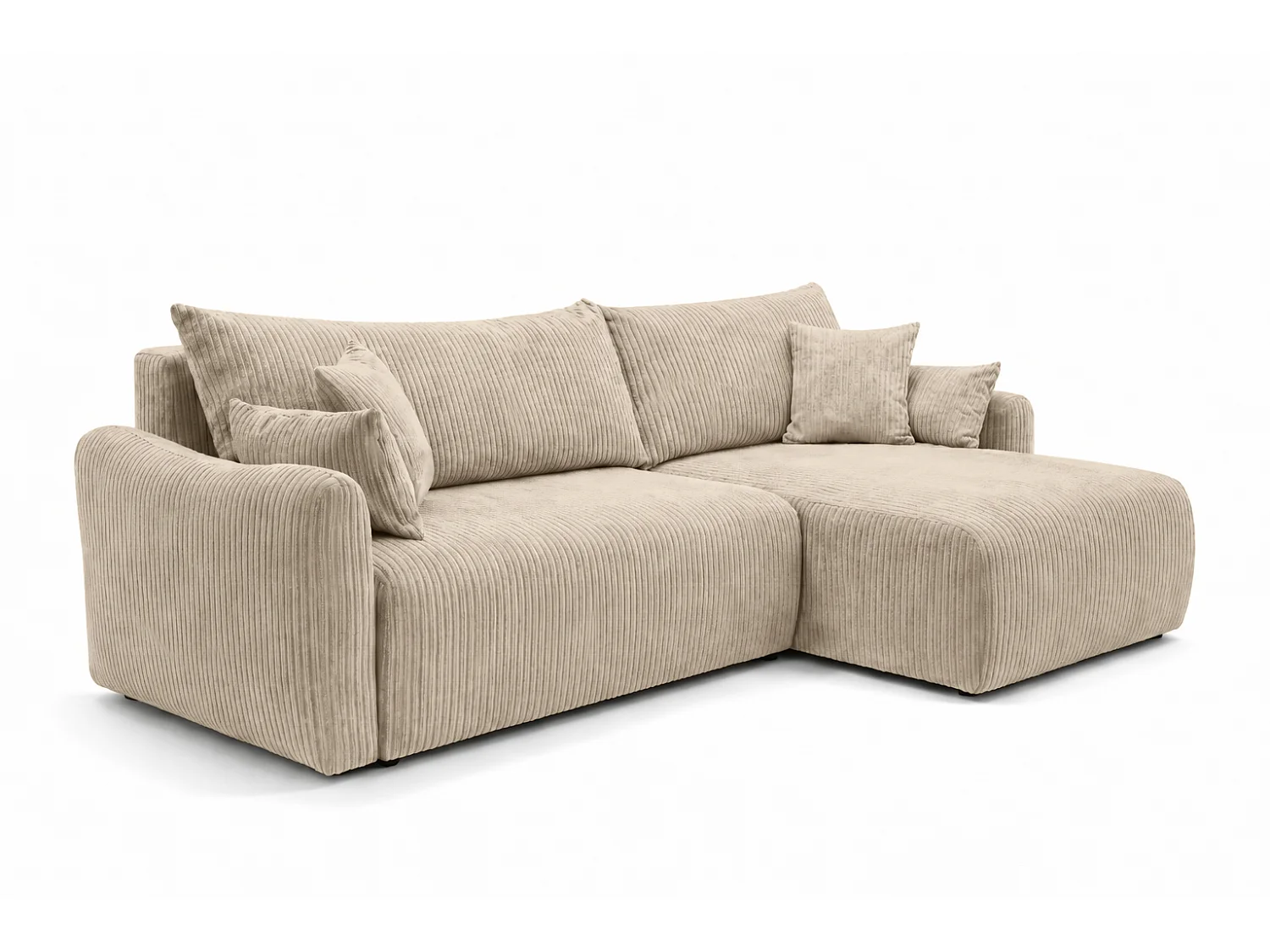 Canapé d’angle avec fonction couchage, tissu en velours côtelé Poso, Beige foncé, Droite, JAPANDI