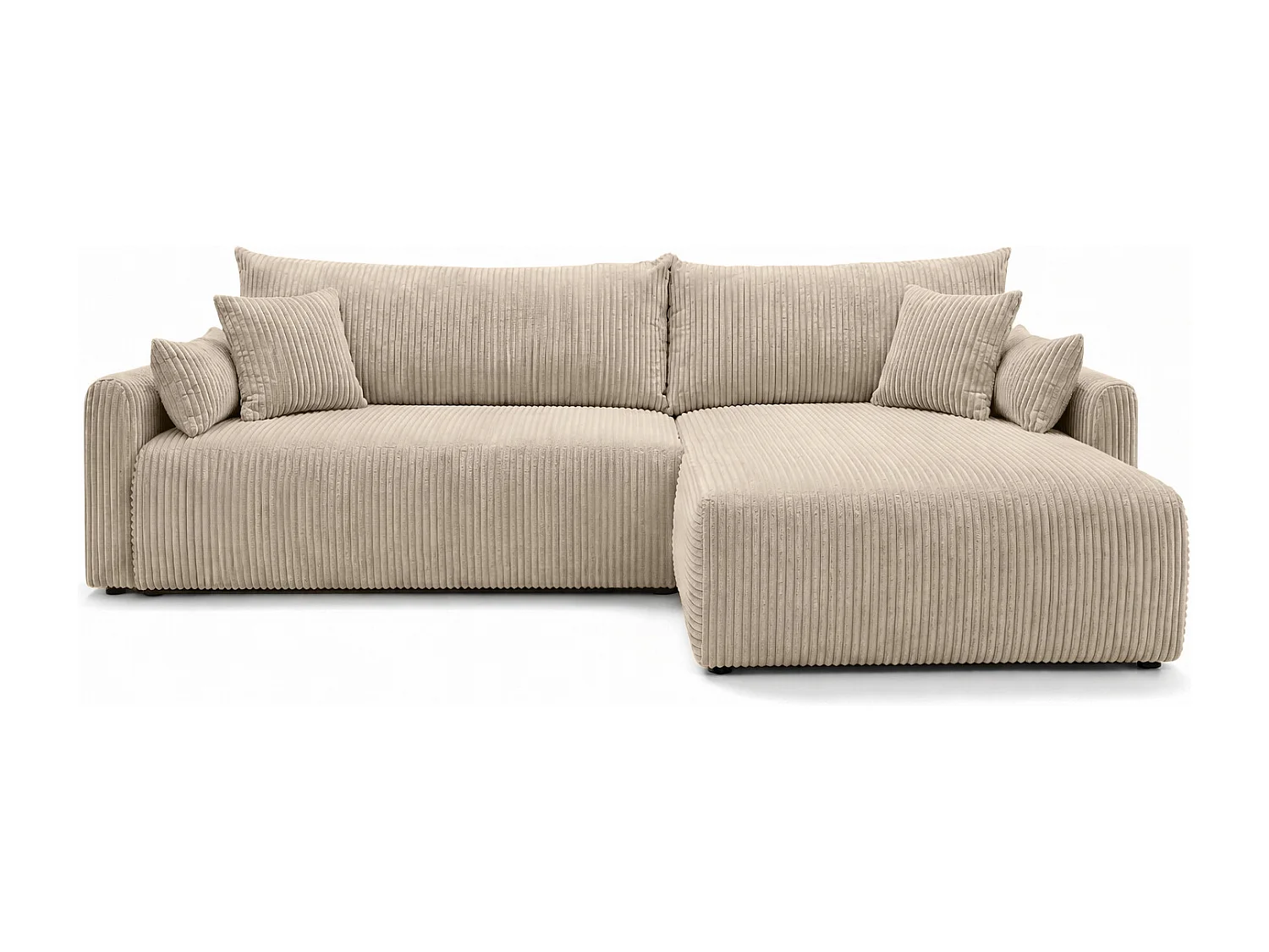 Canapé d’angle avec fonction couchage, tissu en velours côtelé Poso, Beige foncé, Droite, JAPANDI