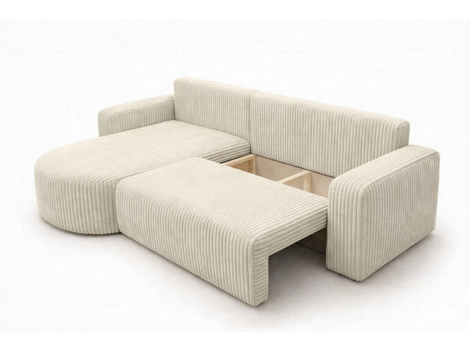 Hoekbank met slaapfunctie, koordstof Tilia, Ecru, Links, ROUND ONE XL