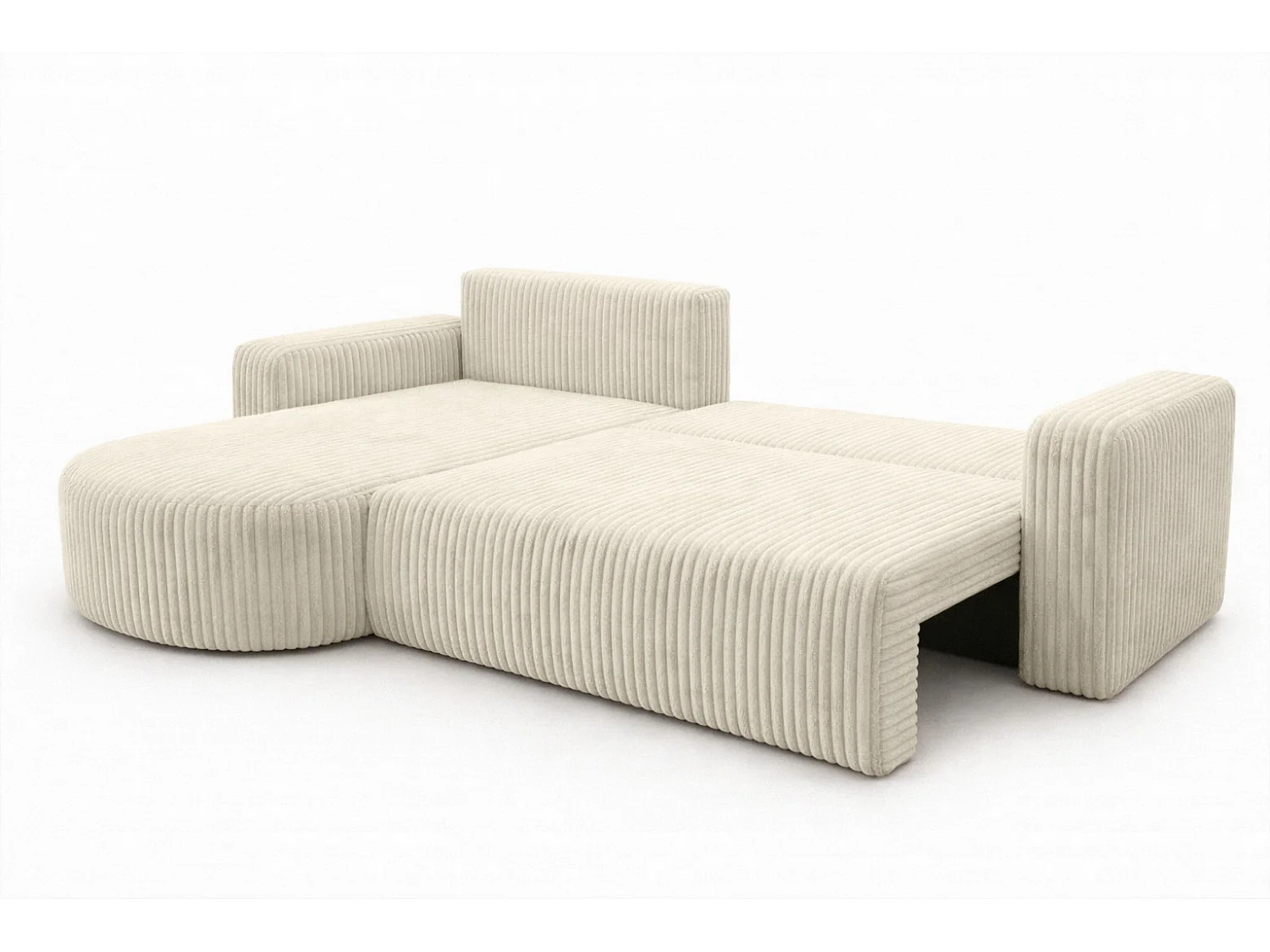 Hoekbank met slaapfunctie, koordstof Tilia, Ecru, Links, ROUND ONE XL