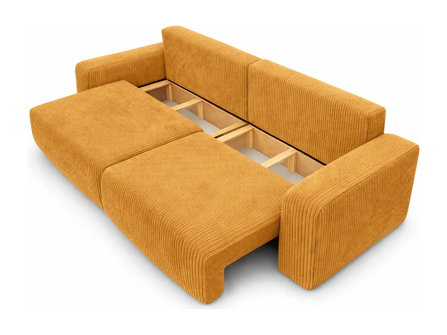 Slaapbank met opbergruimte, koordstof Poso, Mosterdkleurig, PIANO DOUBLE