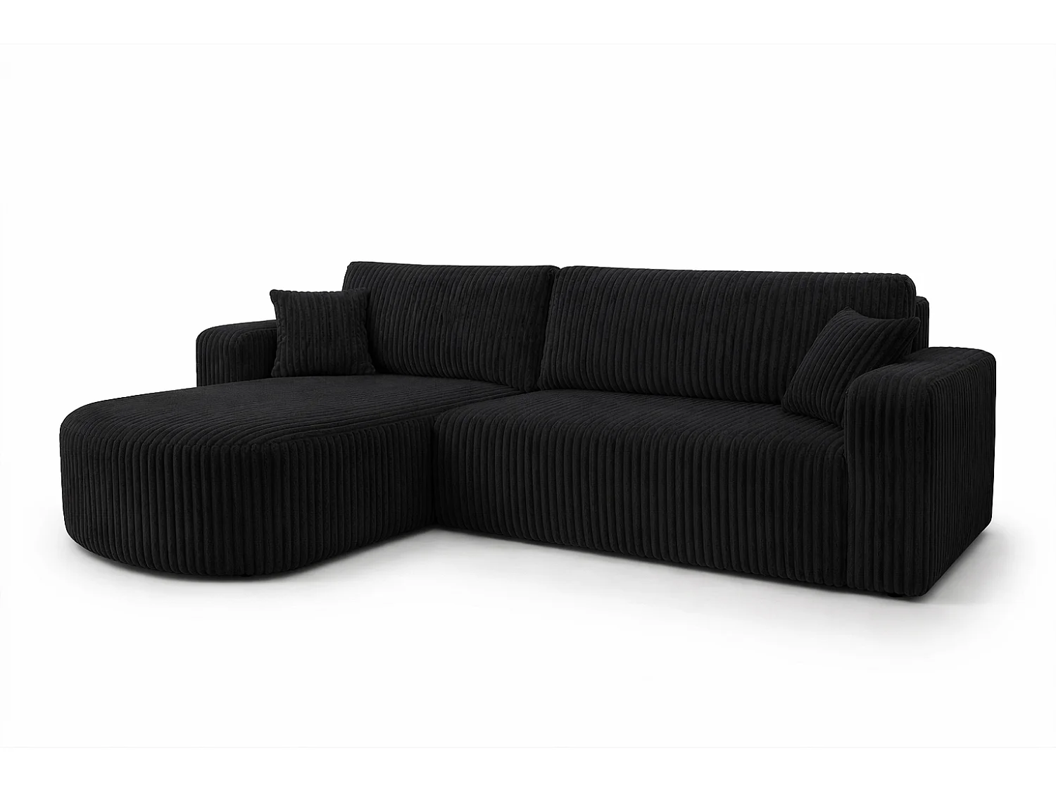 Hoekbank met slaapfunctie, koordstof Tilia, Zwart, Links, ROUND ONE XL