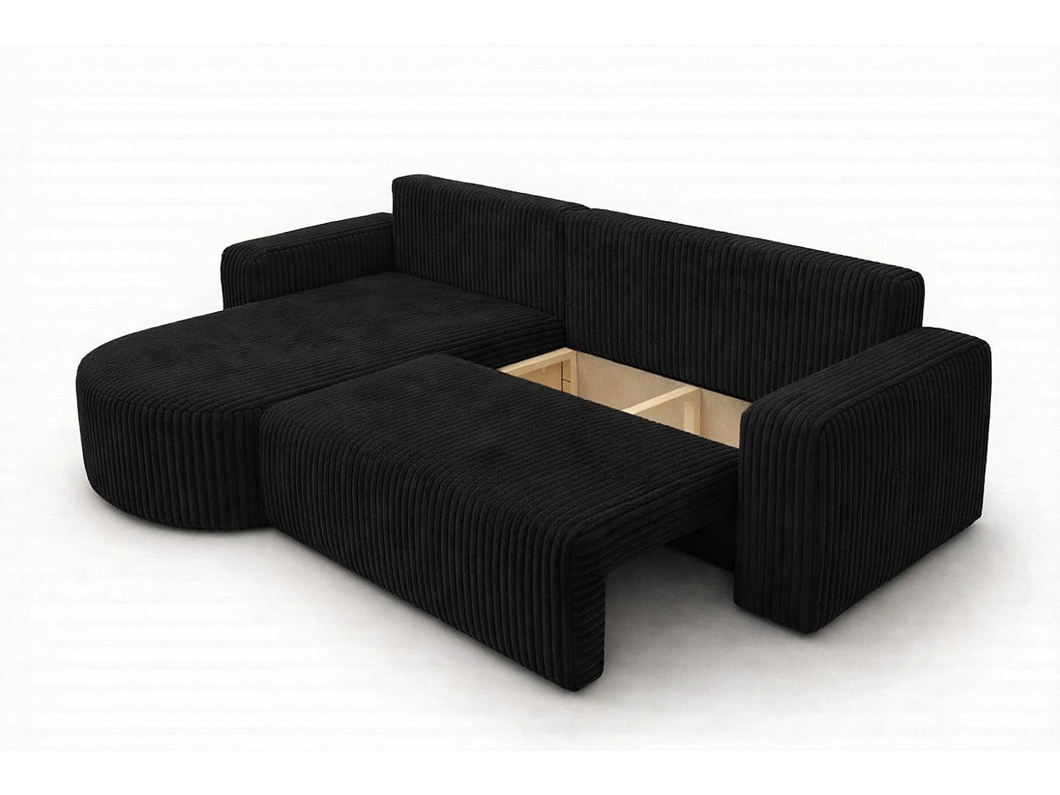 Hoekbank met slaapfunctie, koordstof Tilia, Zwart, Links, ROUND ONE XL