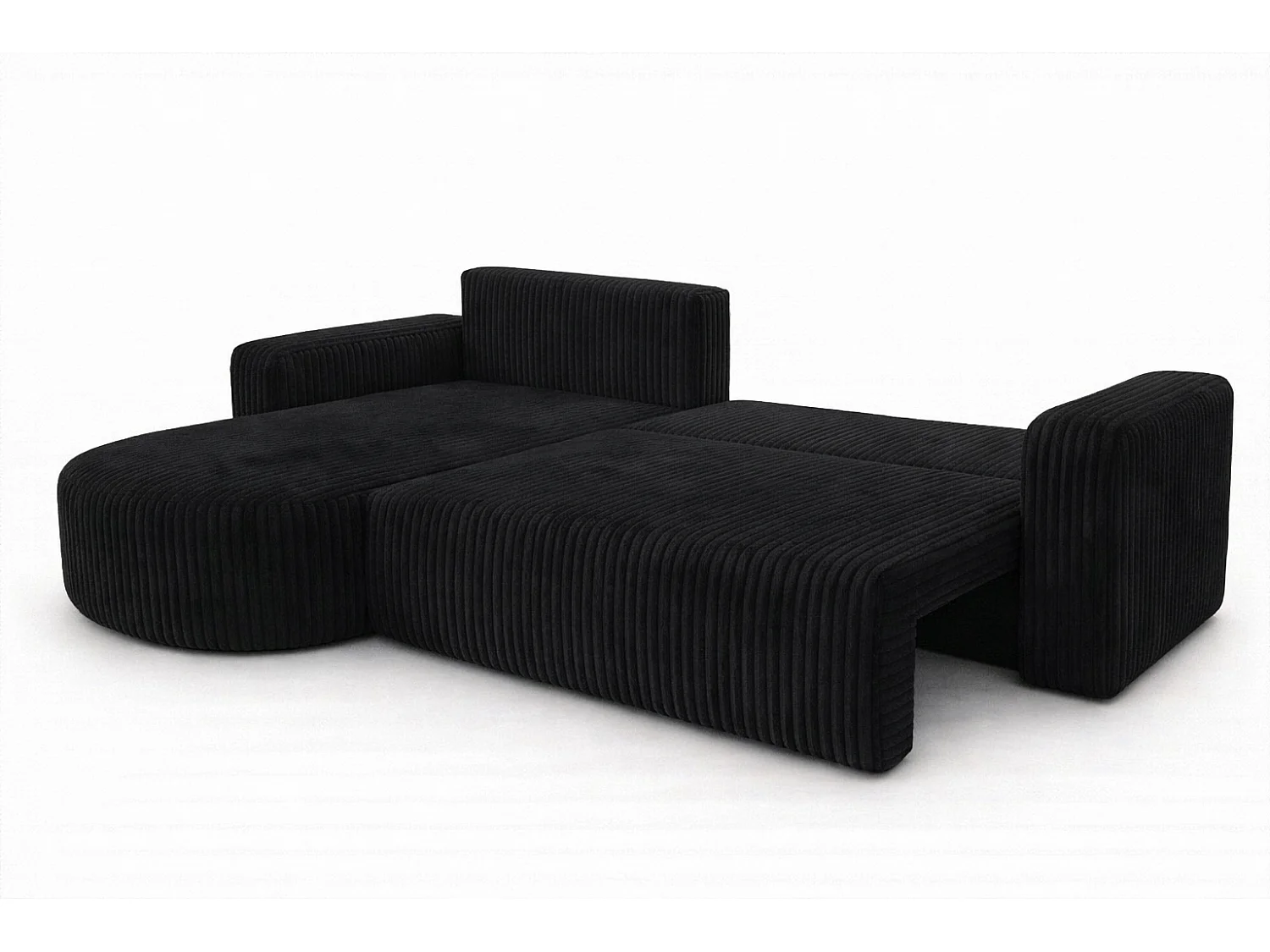 Hoekbank met slaapfunctie, koordstof Tilia, Zwart, Links, ROUND ONE XL