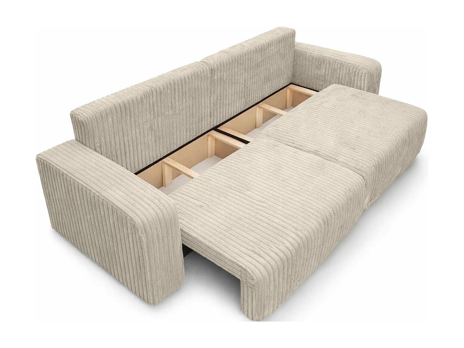 Canapé-lit avec coffre de rangement, tissu en velours côtelé Tilia, Écru, PIANO DOUBLE