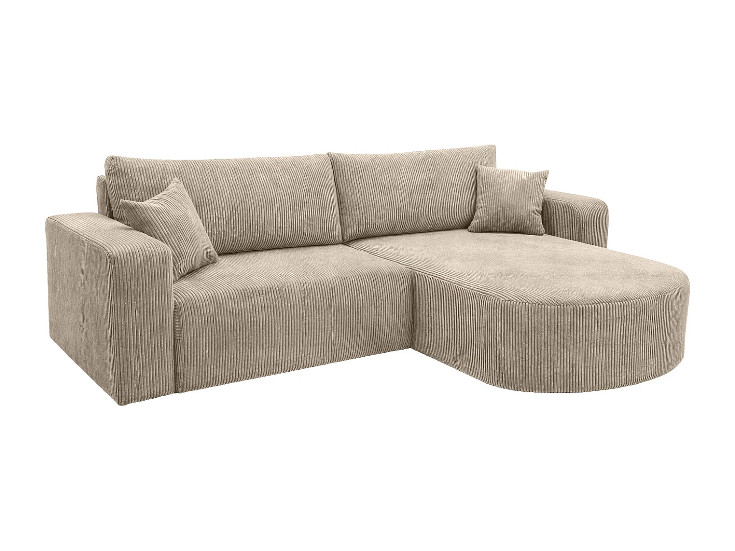 Canapé d’angle avec fonction couchage, tissu en velours côtelé Poso, Beige foncé, Droite, ROUND ONE