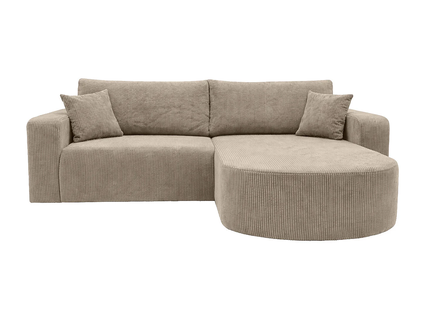 Canapé d’angle avec fonction couchage, tissu en velours côtelé Poso, Beige foncé, Droite, ROUND ONE