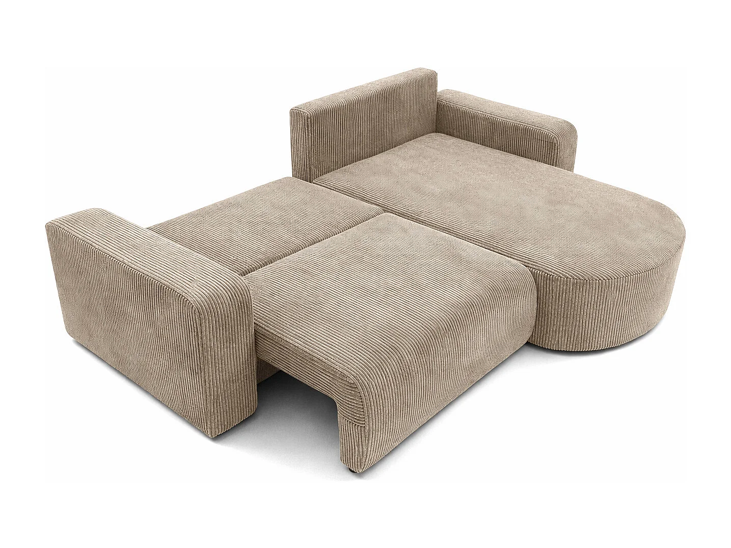 Canapé d’angle avec fonction couchage, tissu en velours côtelé Poso, Beige foncé, Droite, ROUND ONE