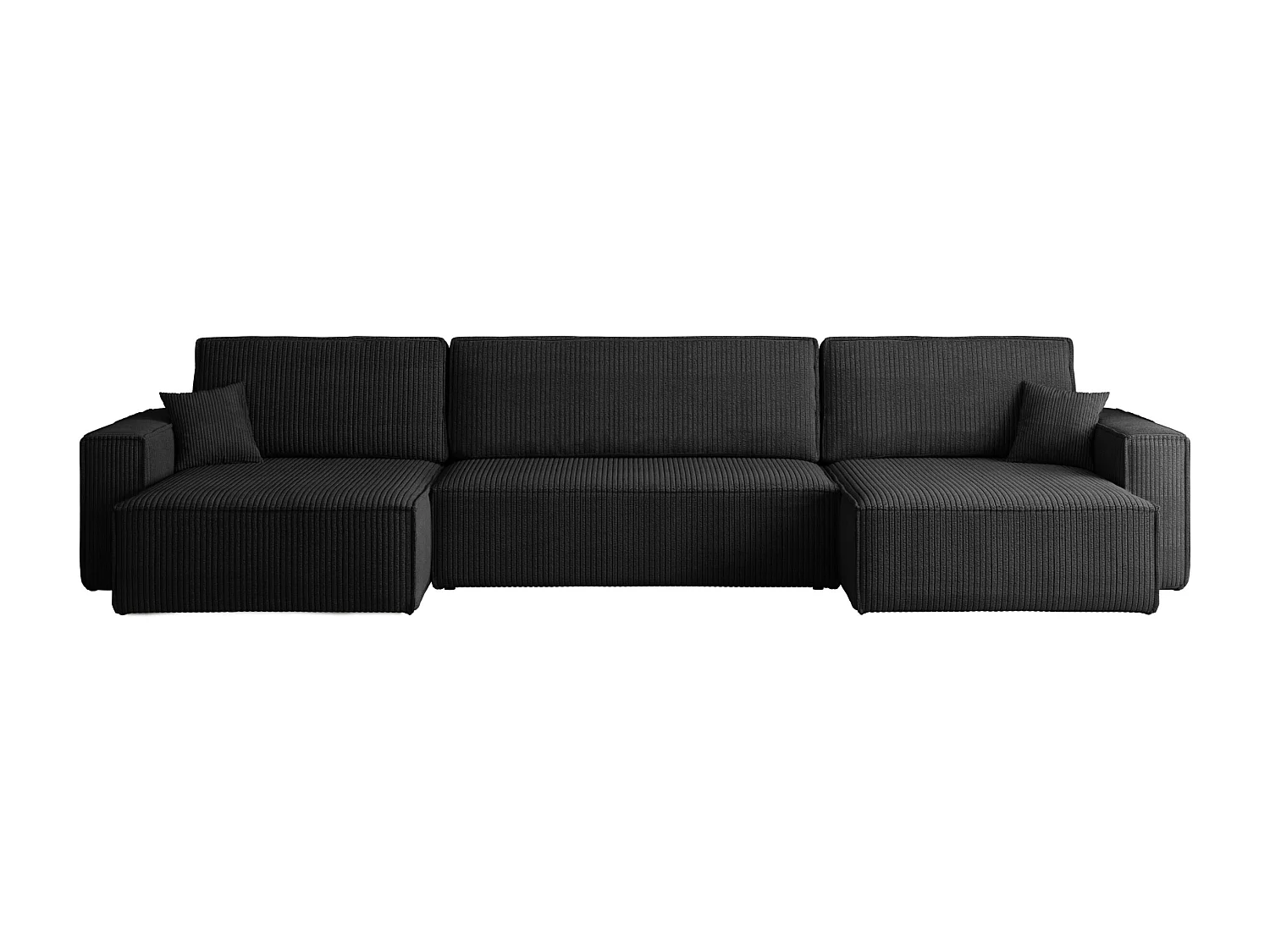 Hoekbank U-vorm met slaapfunctie en opbergruimte, stof Poso dikke cord, Zwart, BEST U XL