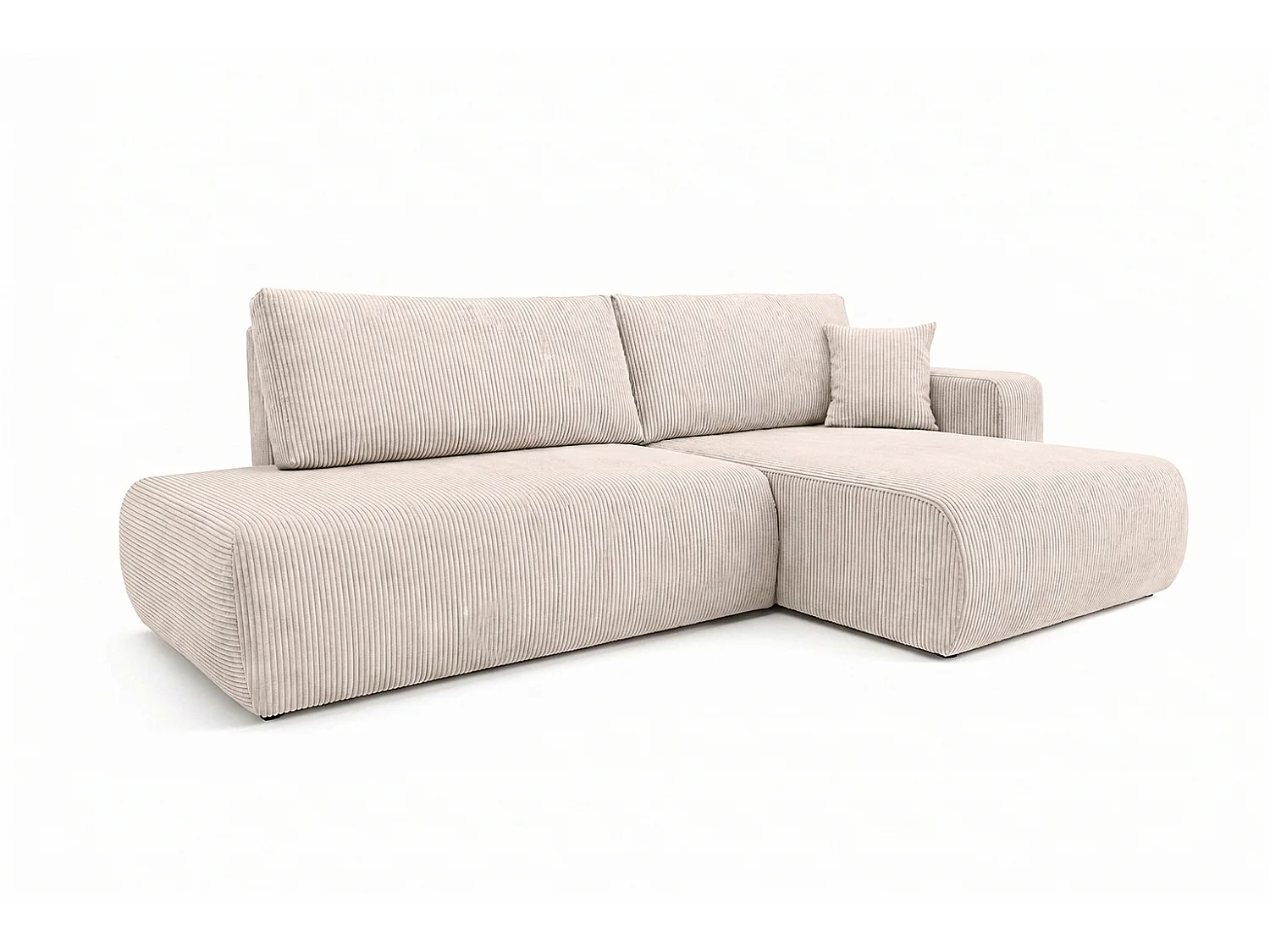 Canapé d’angle avec fonction couchage et coffre de rangement, tissu en velours côtelé Poso, Beige, Droite, OPEN XL