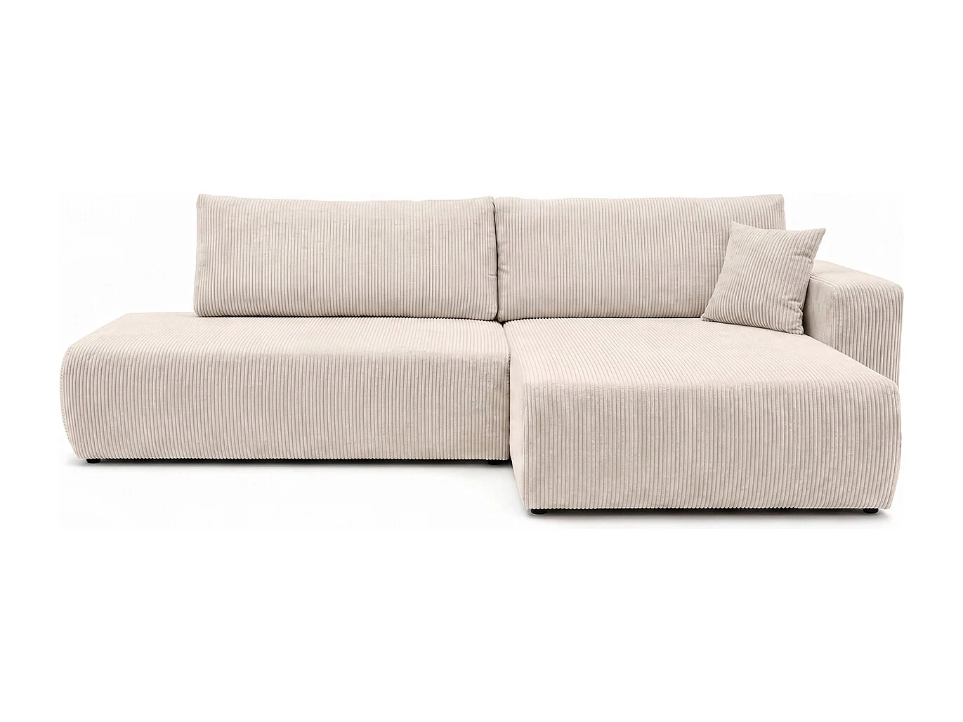 Canapé d’angle avec fonction couchage et coffre de rangement, tissu en velours côtelé Poso, Beige, Droite, OPEN XL