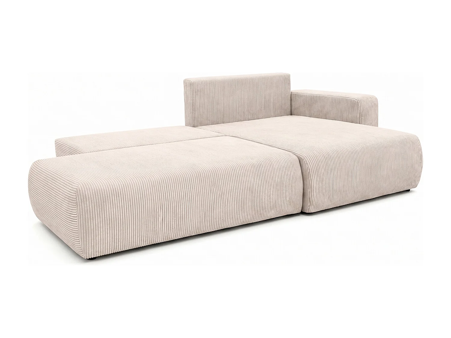 Canapé d’angle avec fonction couchage et coffre de rangement, tissu en velours côtelé Poso, Beige, Droite, OPEN XL
