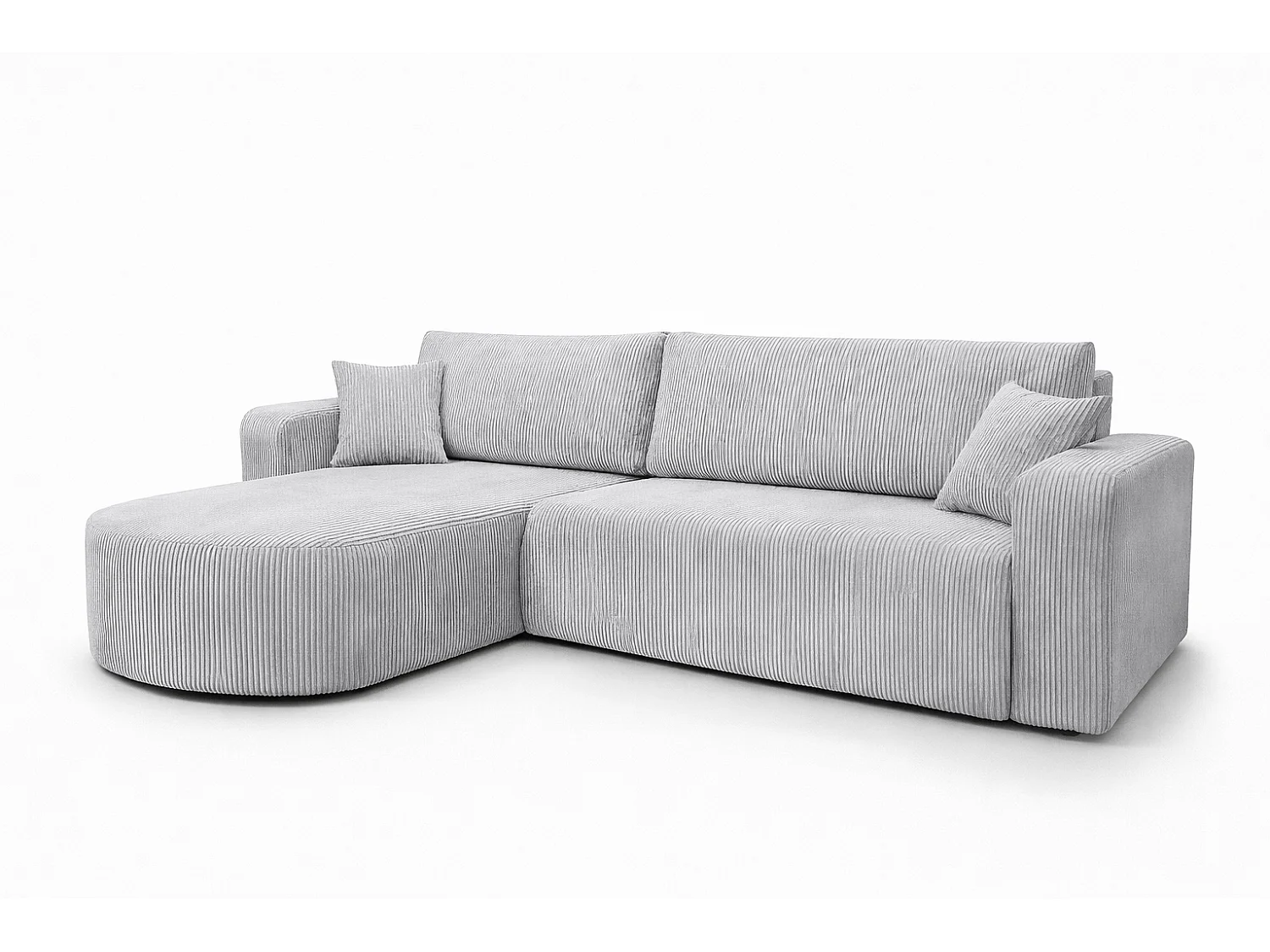 Hoekbank met slaapfunctie, koordstof Poso, Lichtgrijs, Links, ROUND ONE XL