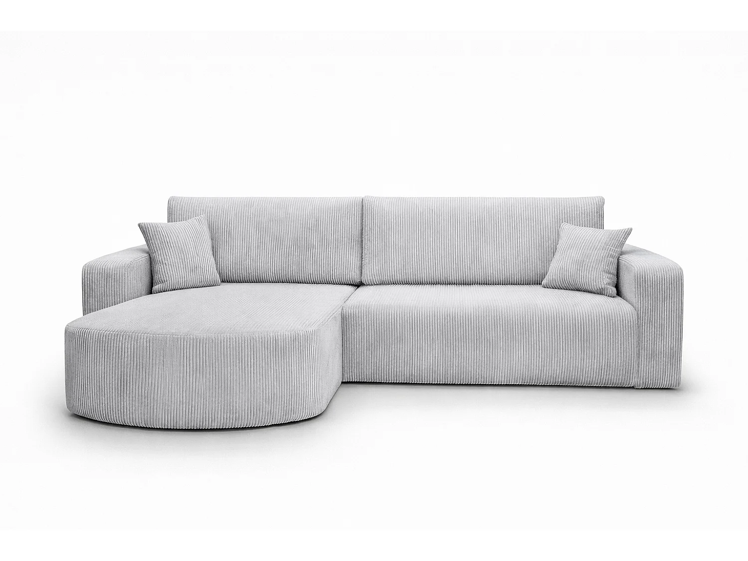 Hoekbank met slaapfunctie, koordstof Poso, Lichtgrijs, Links, ROUND ONE XL