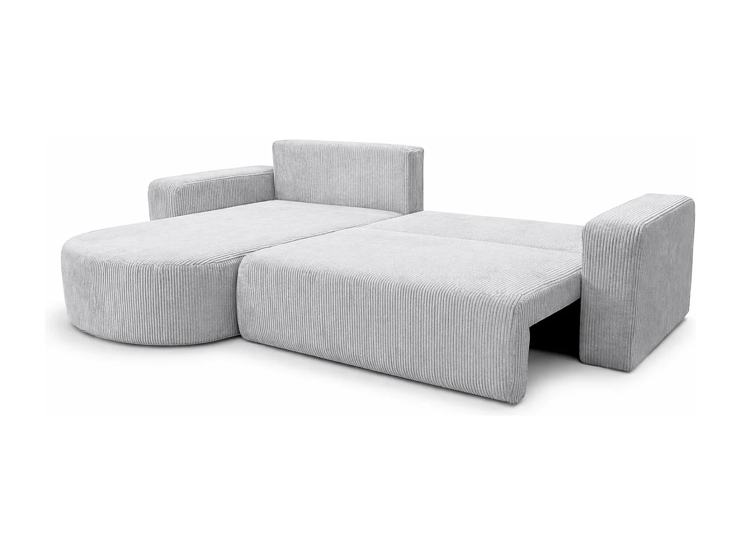 Hoekbank met slaapfunctie, koordstof Poso, Lichtgrijs, Links, ROUND ONE XL