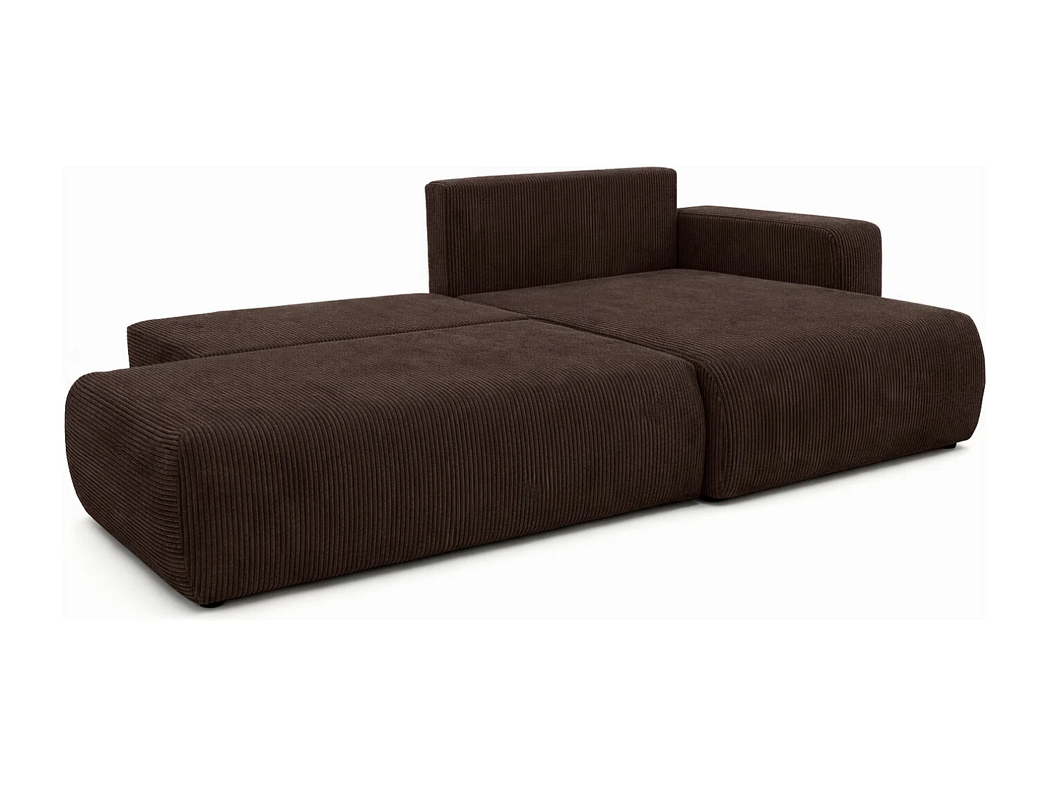 Hoekbank met slaapfunctie en opbergruimte, koordstof Poso, Bruin, Rechts, OPEN XL