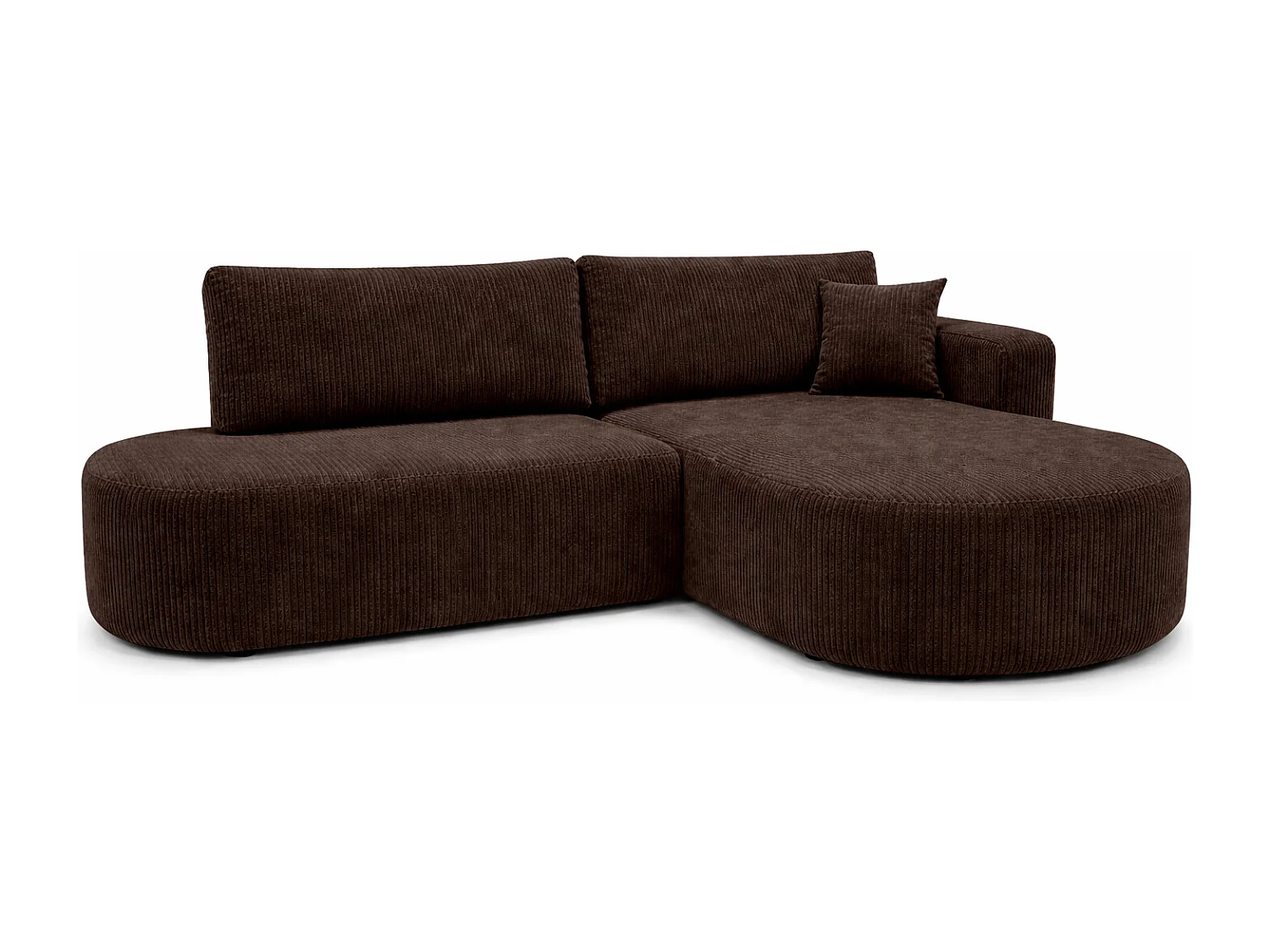 Hoekbank met slaapfunctie en opbergruimte, corduroy stof Poso, Bruin, Rechts, ROUND ONE OPEN XL