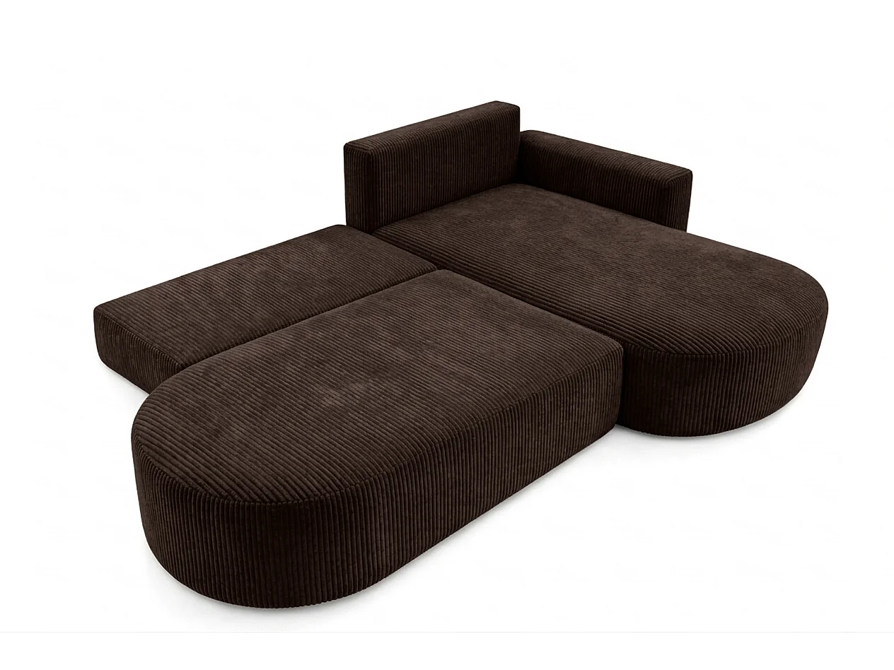Hoekbank met slaapfunctie en opbergruimte, corduroy stof Poso, Bruin, Rechts, ROUND ONE OPEN XL