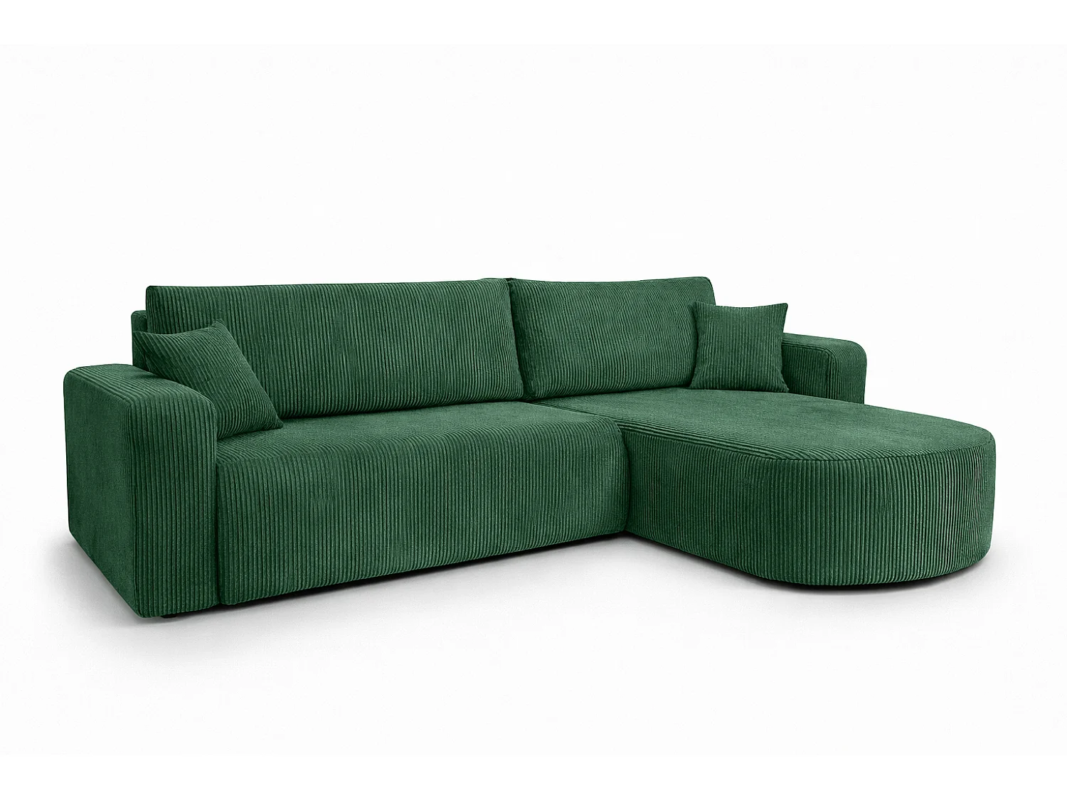 Hoekbank met slaapfunctie, koordstof Poso, Groen, Rechts, ROUND ONE XL