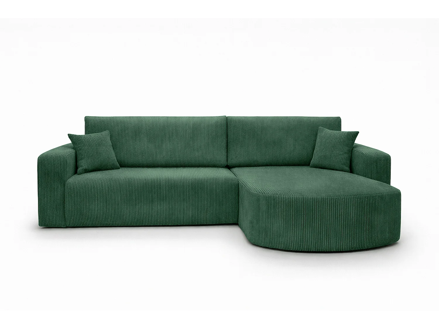 Hoekbank met slaapfunctie, koordstof Poso, Groen, Rechts, ROUND ONE XL