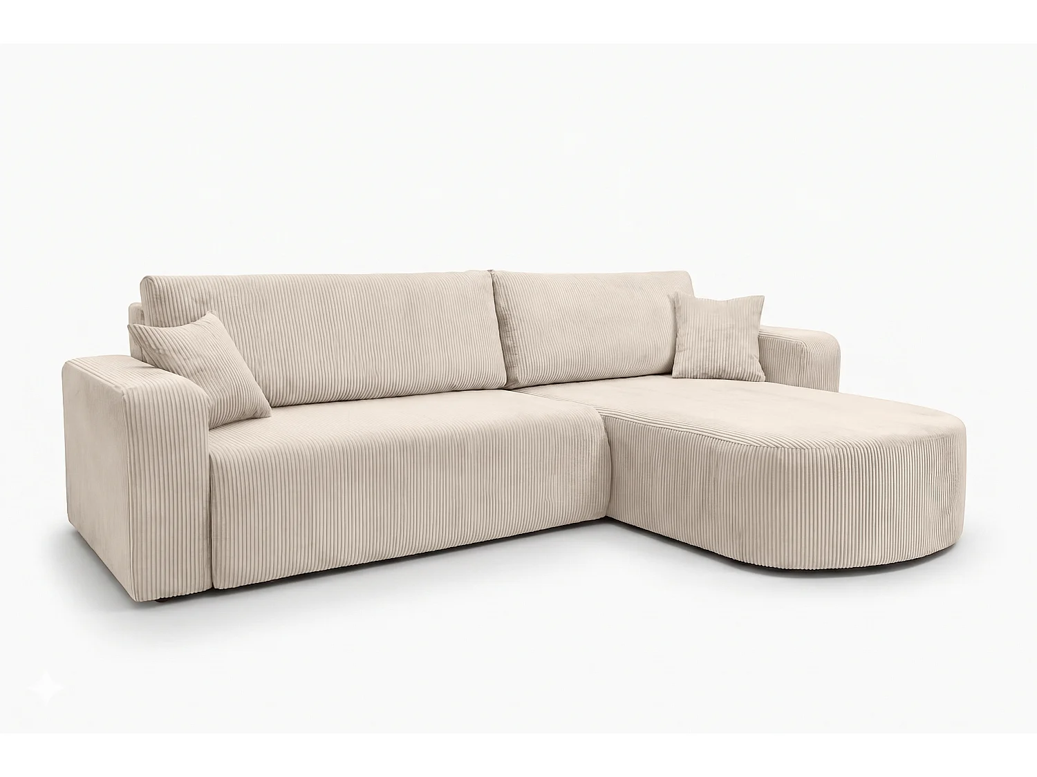 Ecksofa mit Schlaffunktion, Cordstoff Poso, Beige, Rechts, ROUND ONE XL
