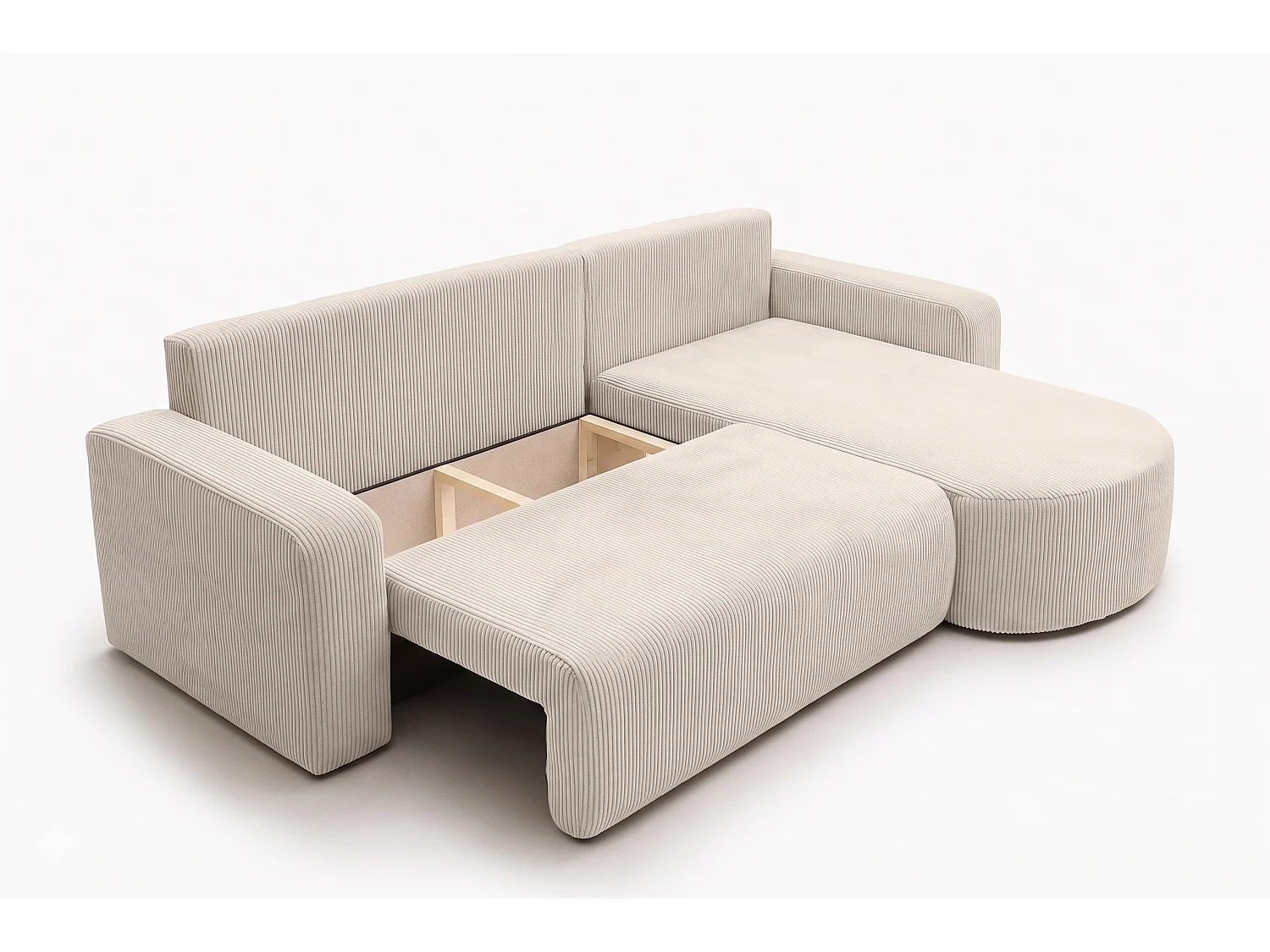 Ecksofa mit Schlaffunktion, Cordstoff Poso, Beige, Rechts, ROUND ONE XL