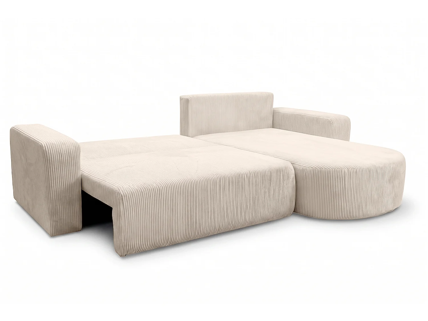 Ecksofa mit Schlaffunktion, Cordstoff Poso, Beige, Rechts, ROUND ONE XL