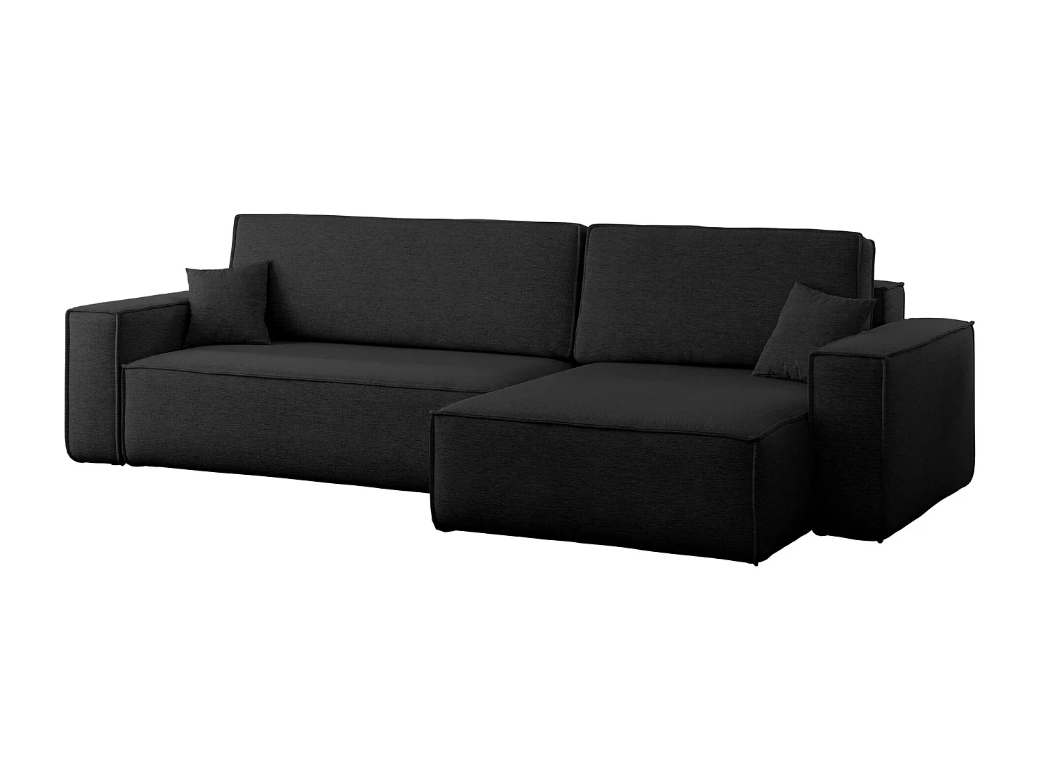 Hoekbank L-vorm met slaapfunctie en opbergruimte, stof Verita, Zwart, Rechts, BEST XL