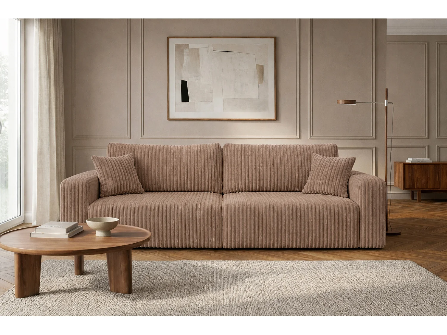 Canapé avec fonction couchage et coffre de rangement, tissu en velours côtelé Tilia, Marron, BEST SCORNER