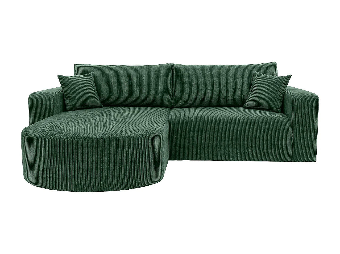 Canapé d’angle avec fonction couchage, tissu en velours côtelé Poso, Vert, Gauche, ROUND ONE