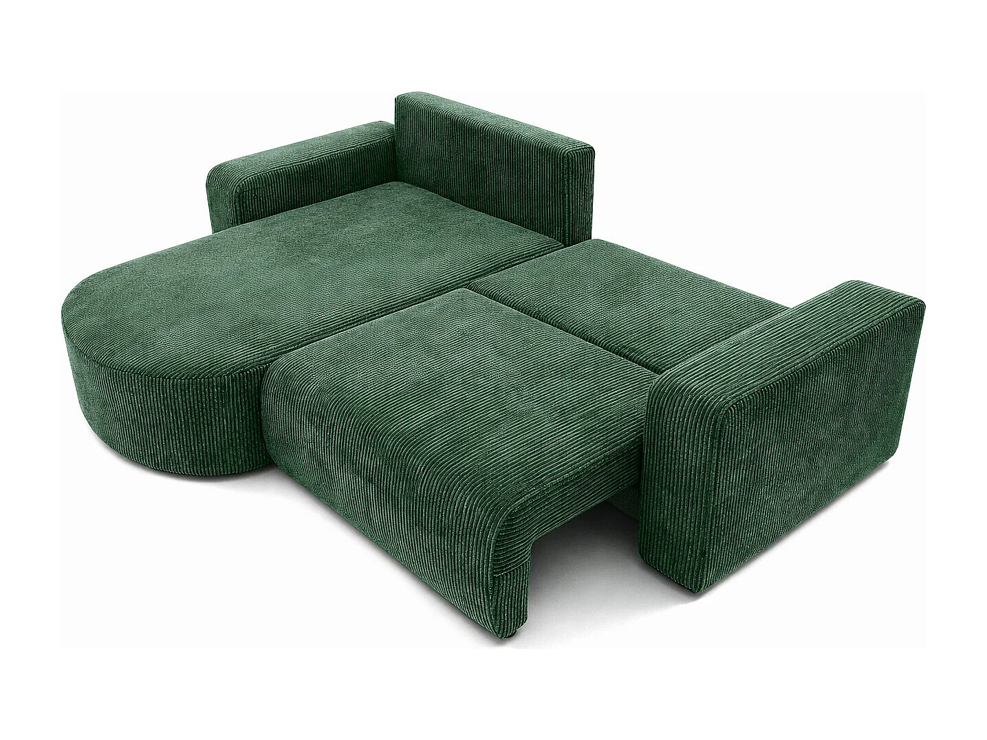 Canapé d’angle avec fonction couchage, tissu en velours côtelé Poso, Vert, Gauche, ROUND ONE