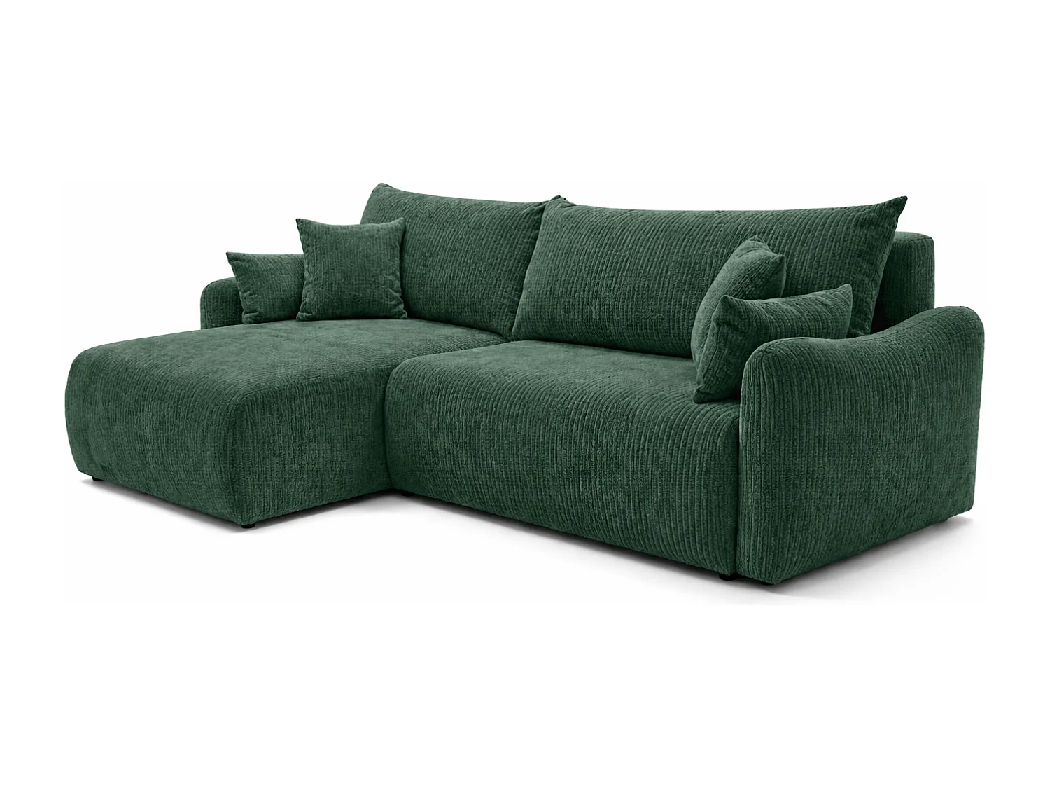 Canapé d’angle avec fonction couchage, tissu en velours côtelé Poso, Vert, Gauche, JAPANDI