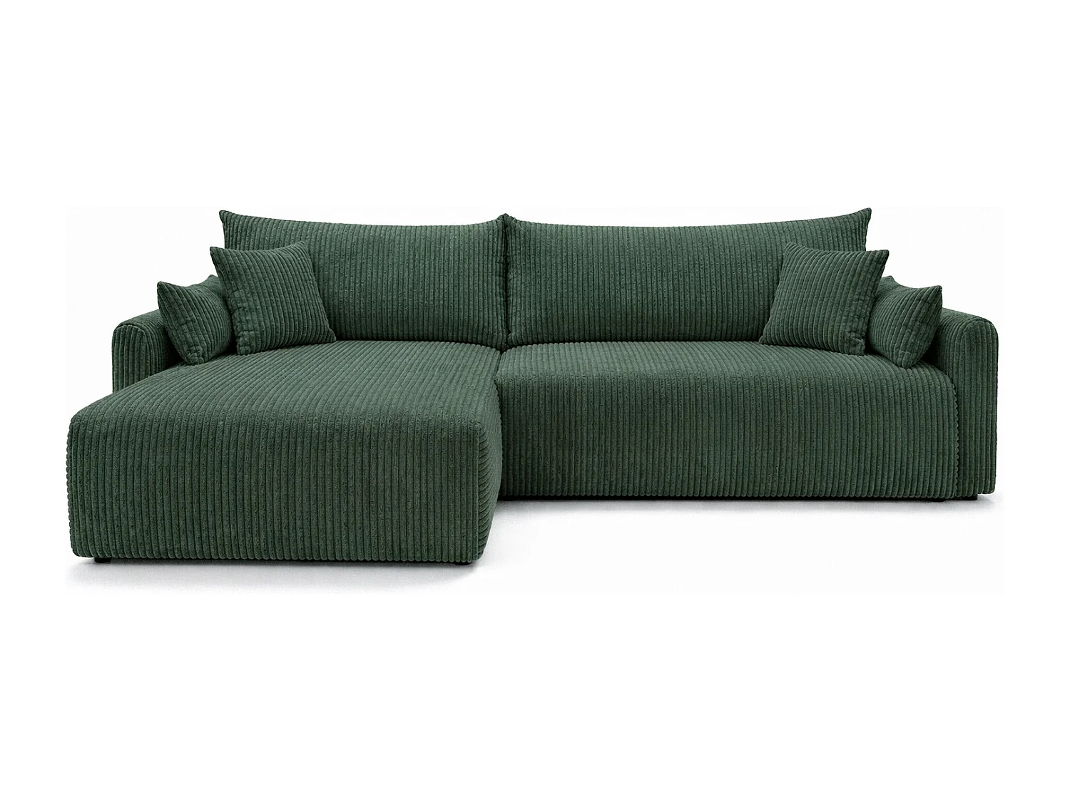 Canapé d’angle avec fonction couchage, tissu en velours côtelé Poso, Vert, Gauche, JAPANDI