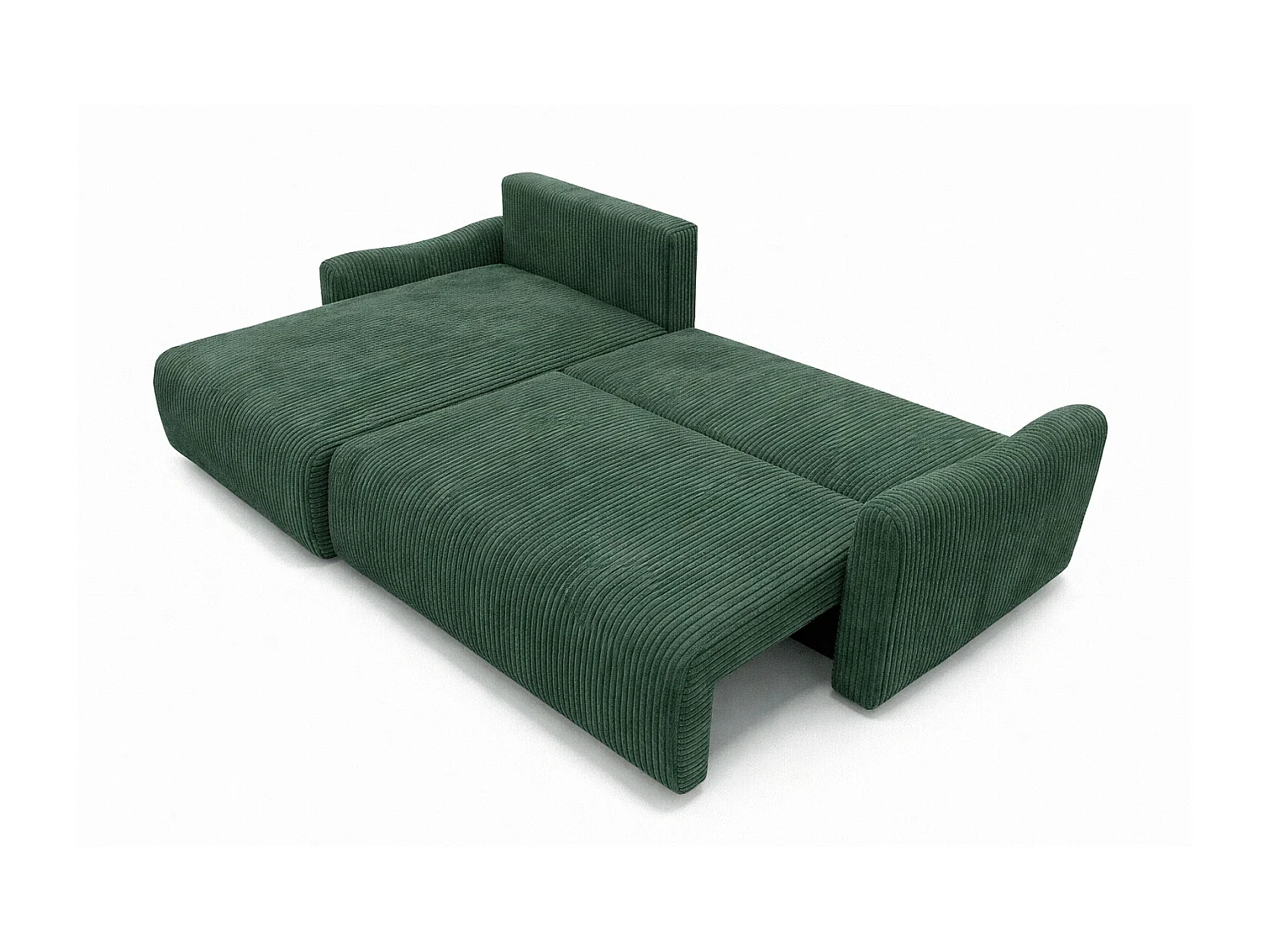 Canapé d’angle avec fonction couchage, tissu en velours côtelé Poso, Vert, Gauche, JAPANDI
