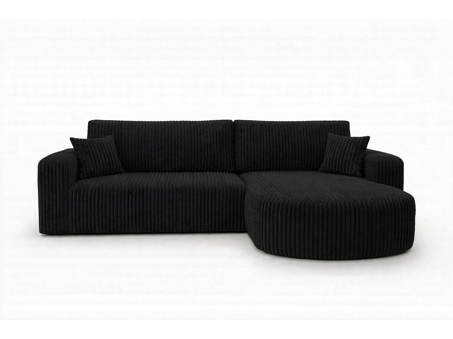 Canapé d’angle avec fonction couchage, tissu en velours côtelé Tilia, Noir, Droite, ROUND ONE XL