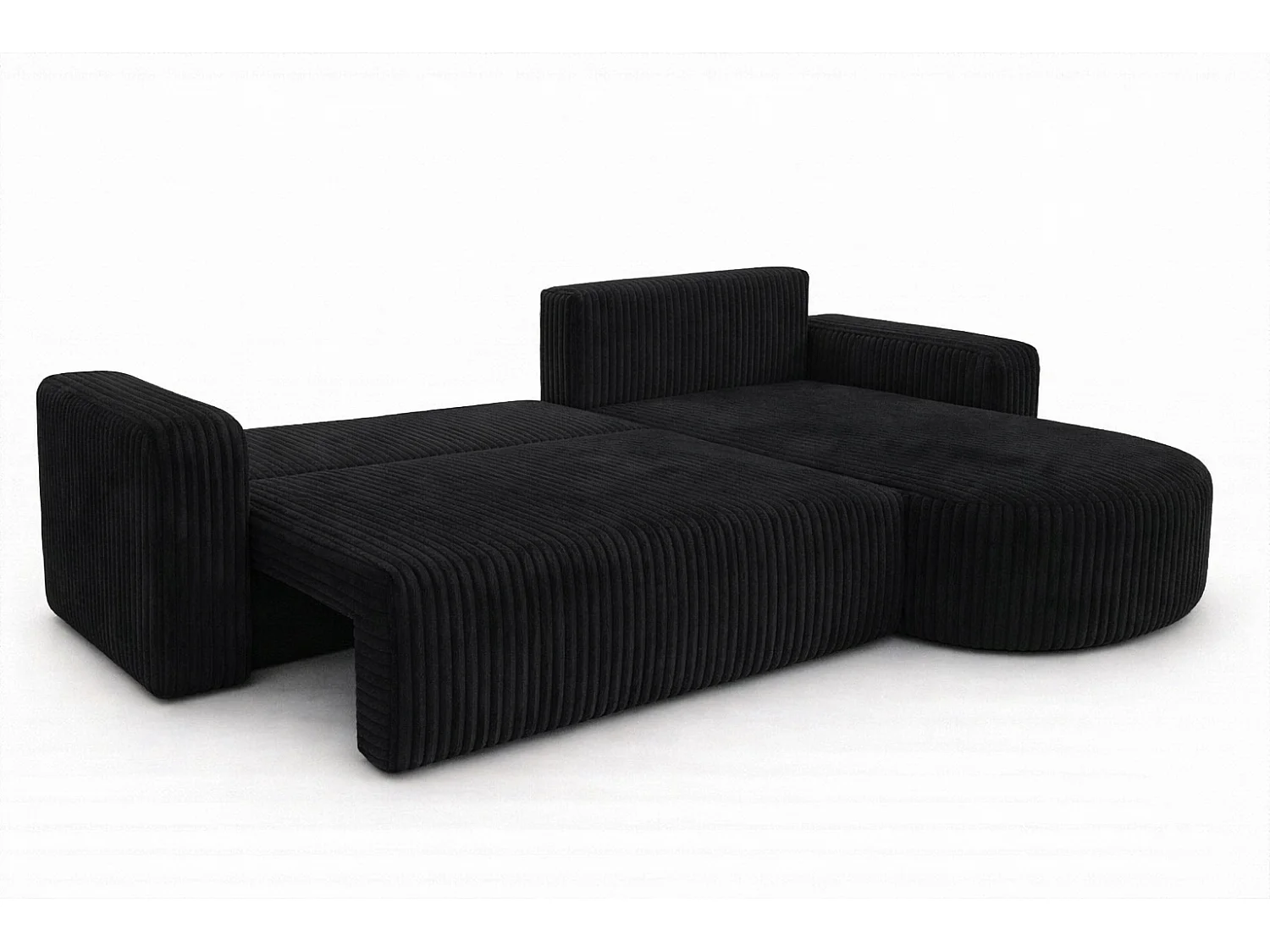 Canapé d’angle avec fonction couchage, tissu en velours côtelé Tilia, Noir, Droite, ROUND ONE XL