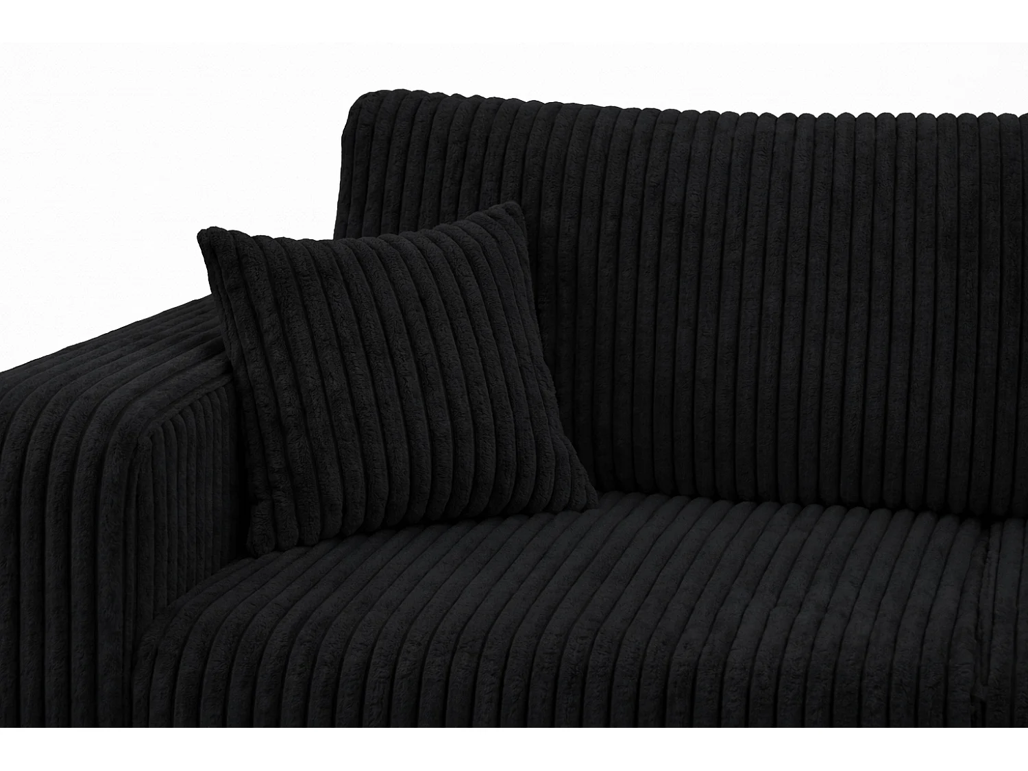 Canapé d’angle avec fonction couchage, tissu en velours côtelé Tilia, Noir, Droite, ROUND ONE XL