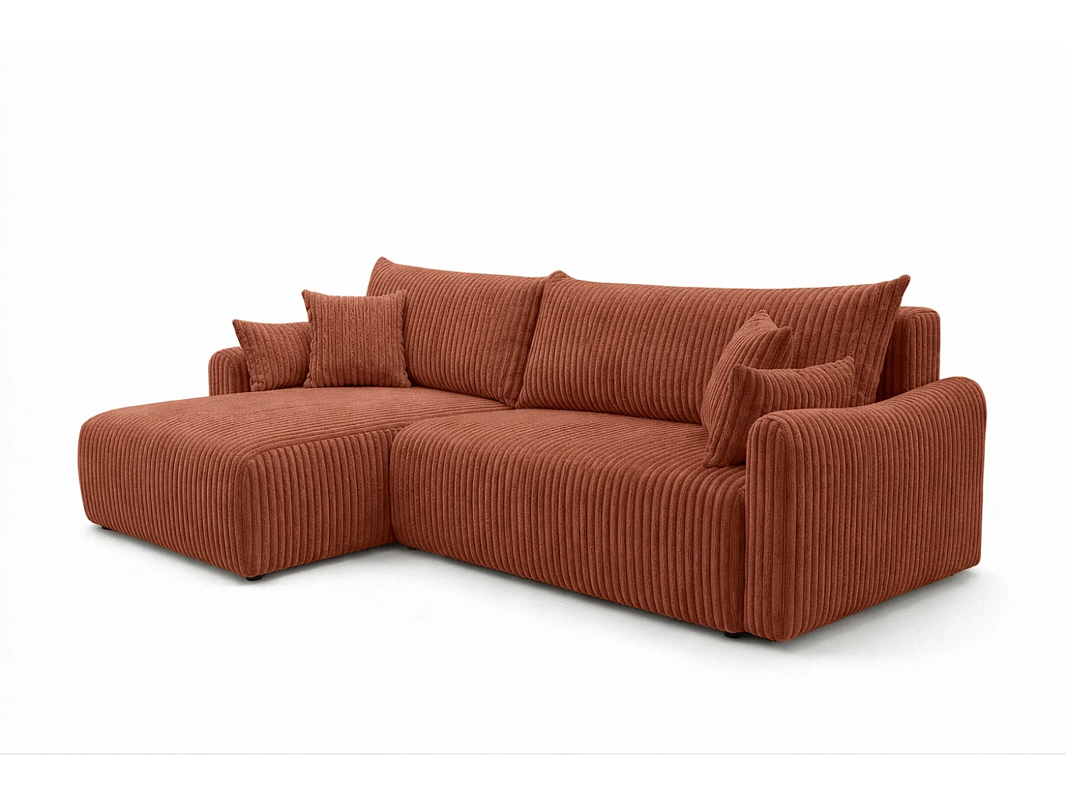 Canapé d’angle avec fonction couchage, tissu en velours côtelé Tilia, Cuivre, Gauche, JAPANDI