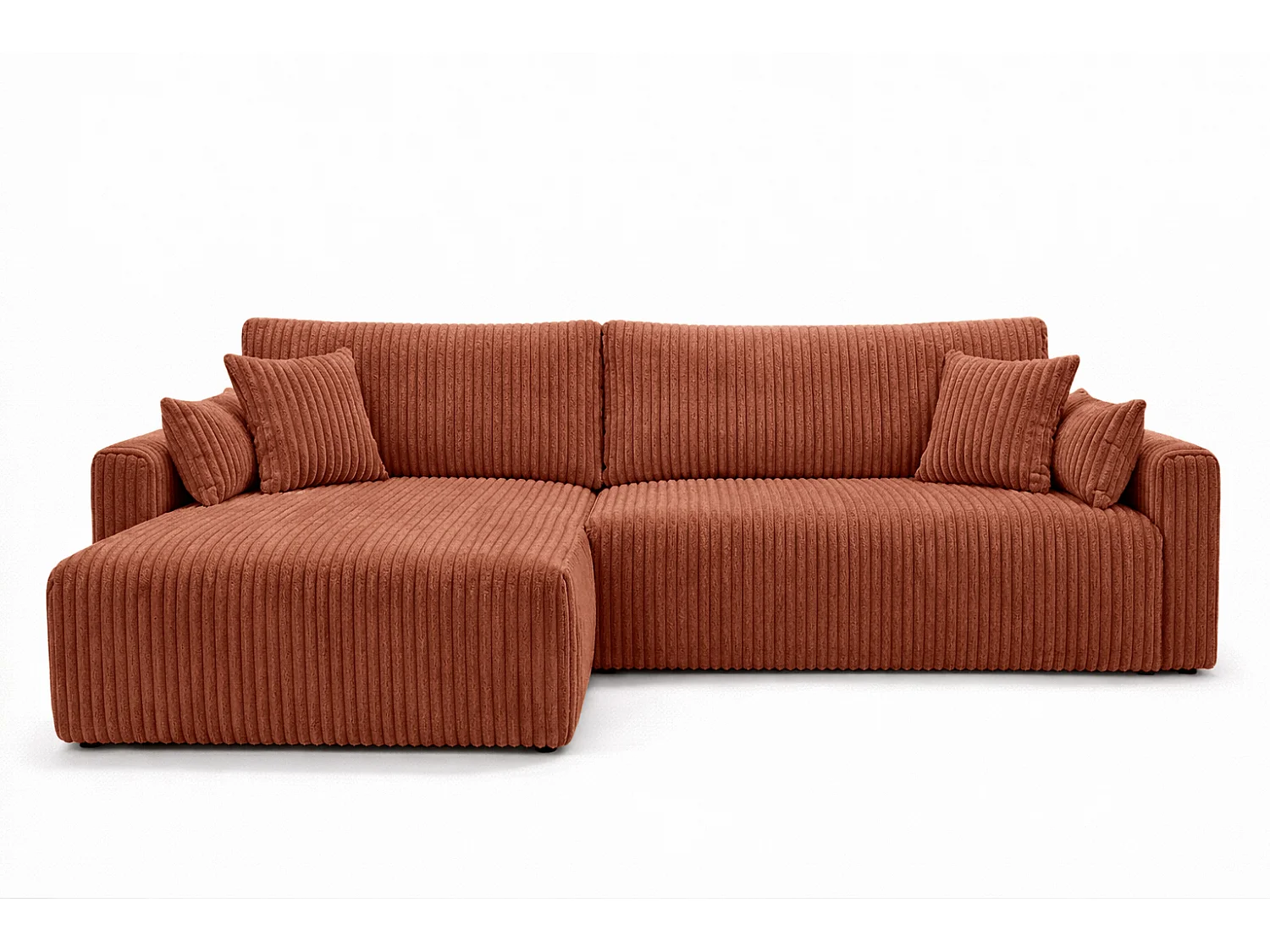 Canapé d’angle avec fonction couchage, tissu en velours côtelé Tilia, Cuivre, Gauche, JAPANDI
