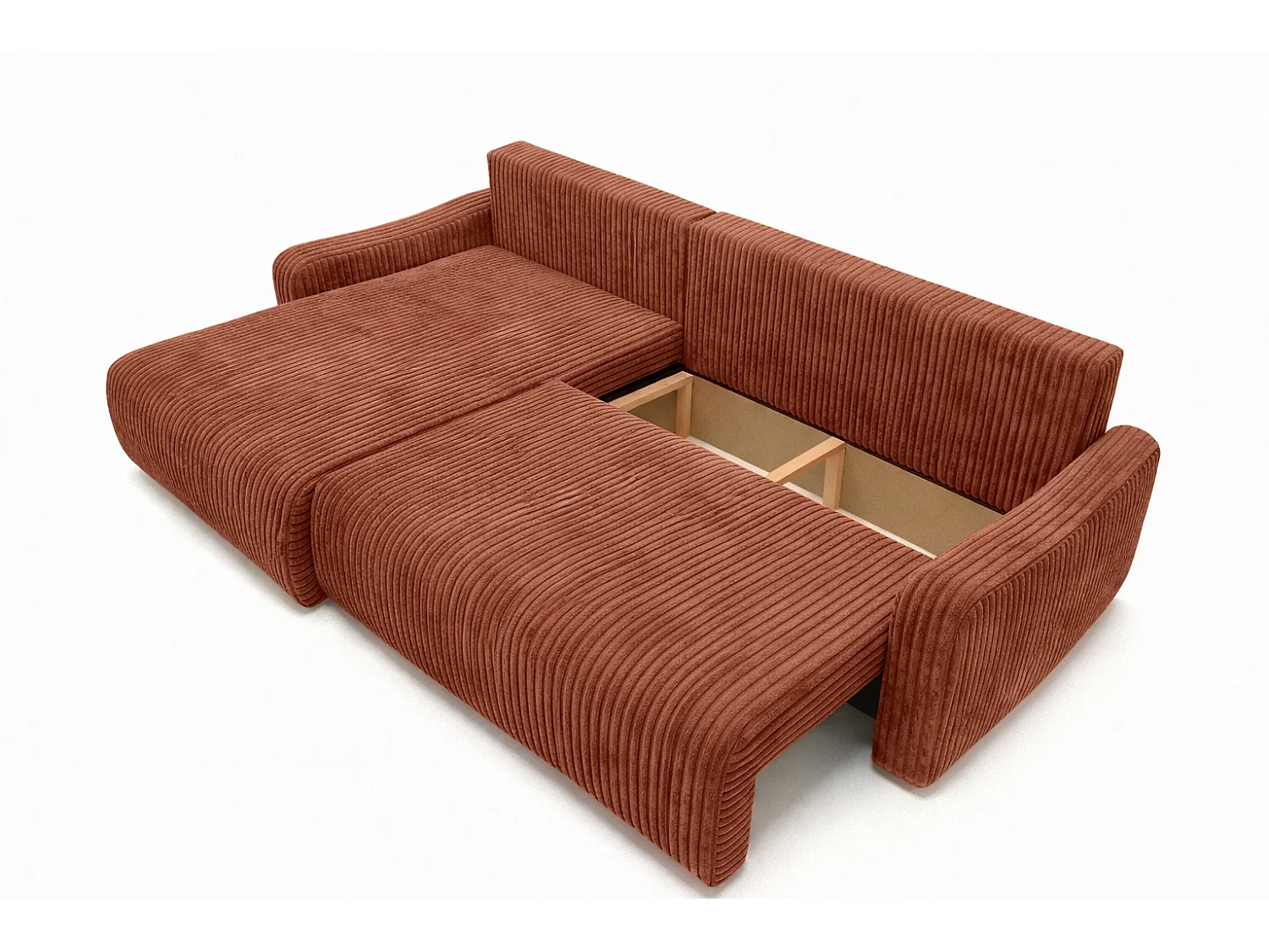 Canapé d’angle avec fonction couchage, tissu en velours côtelé Tilia, Cuivre, Gauche, JAPANDI