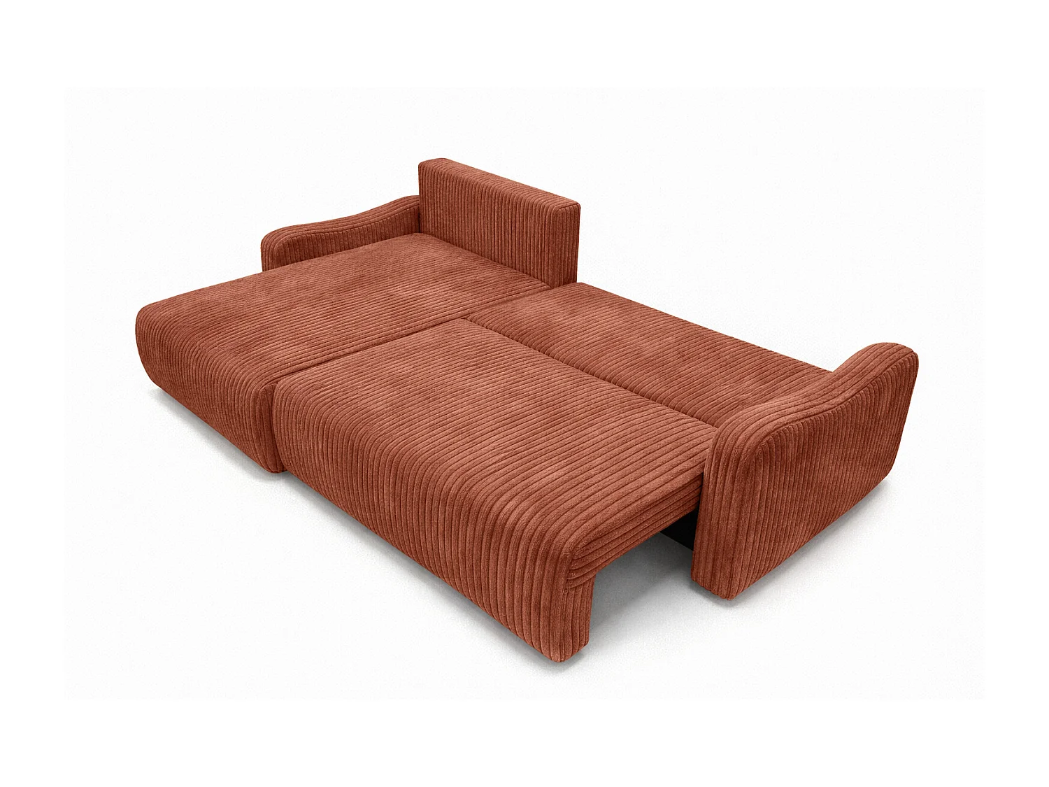 Canapé d’angle avec fonction couchage, tissu en velours côtelé Tilia, Cuivre, Gauche, JAPANDI