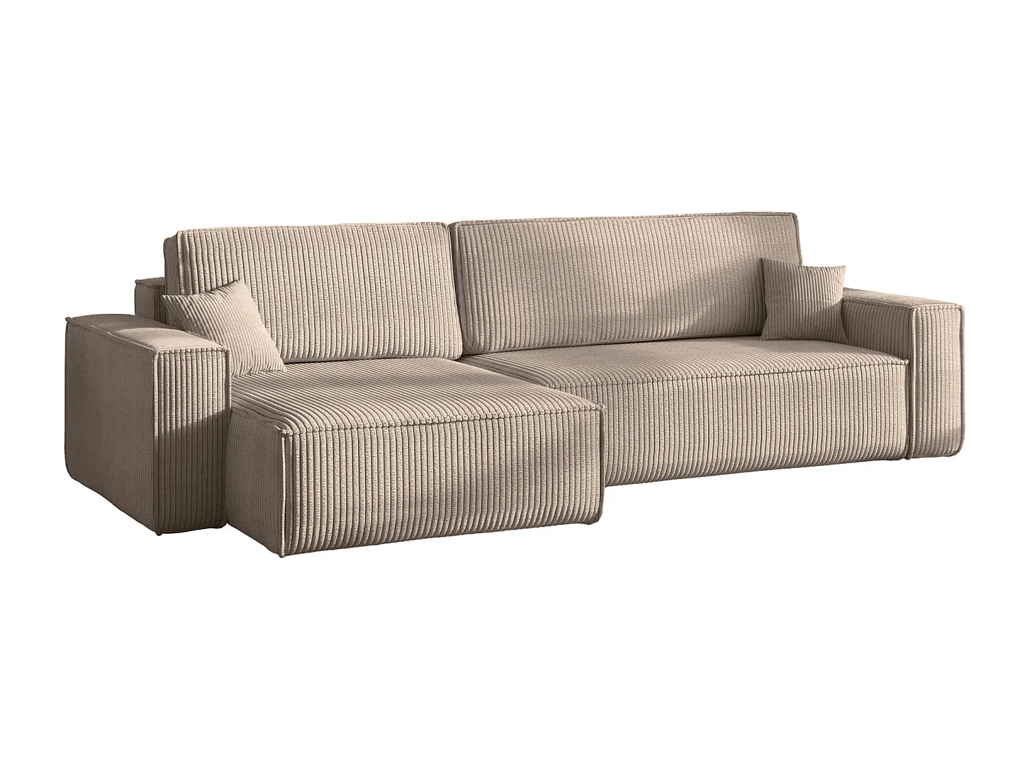 Hoekbank L-vorm met slaapfunctie en opbergruimte, stof Poso dikke cord, Donkerbeige, Links, BEST XL